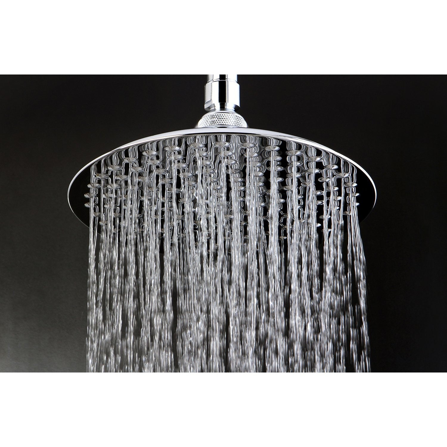 Kingston Brass Designer Trimscape Showerscape 8-inch round shower head in polished finish, showcasing water spray pattern.