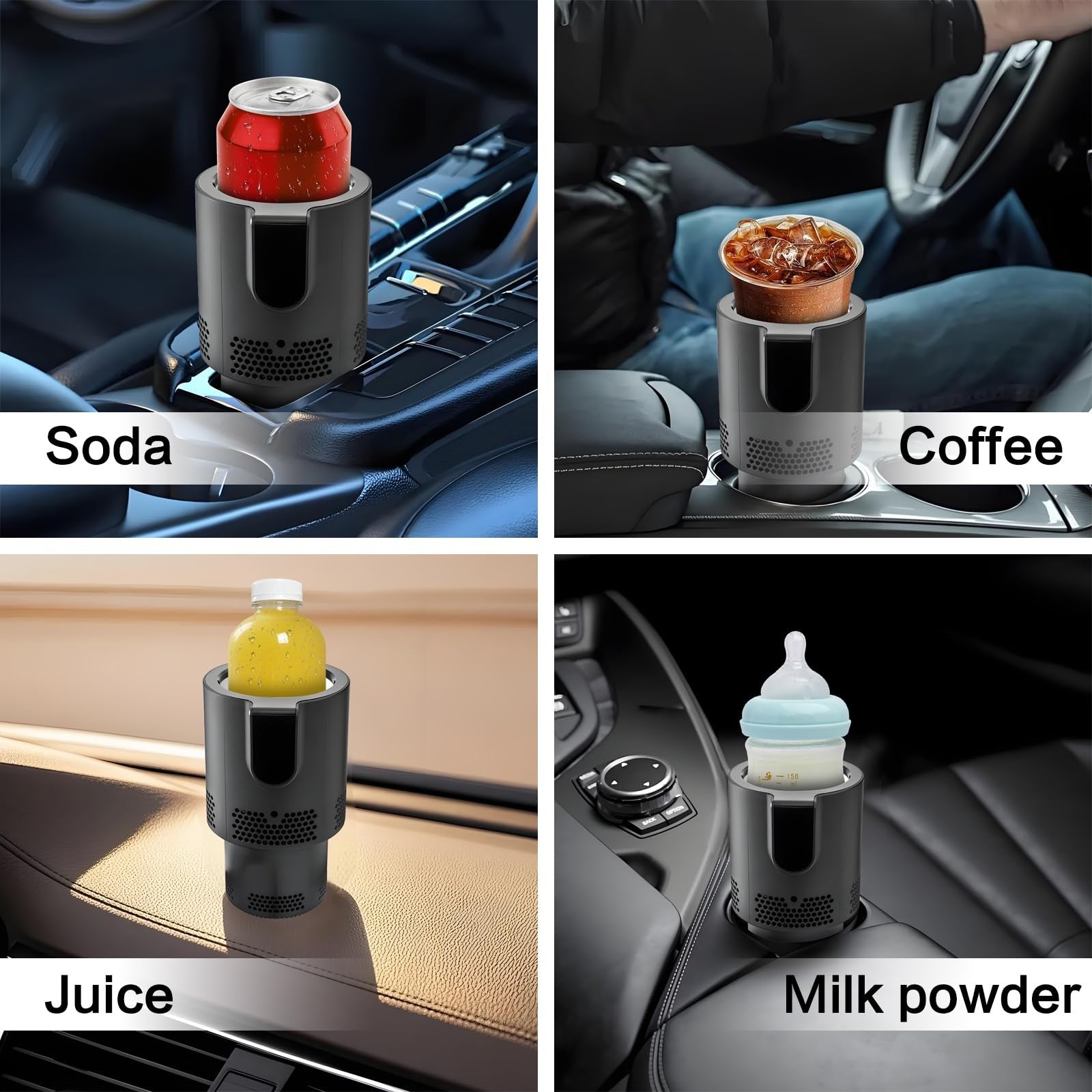 Yesinaly 2-in-1 smart car cup cooler and heater with temperature control, showing the compact device in a car cup holder.