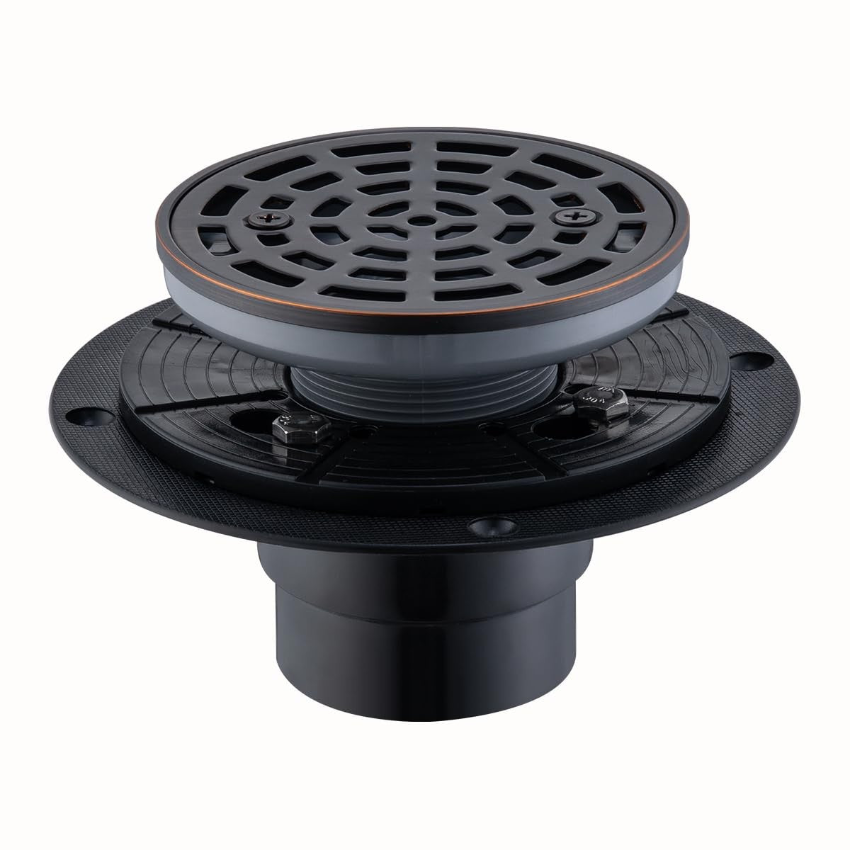 Round shower drain made of SUS304 stainless steel with oil rubbed bronze finish, featuring a sleek and durable design.