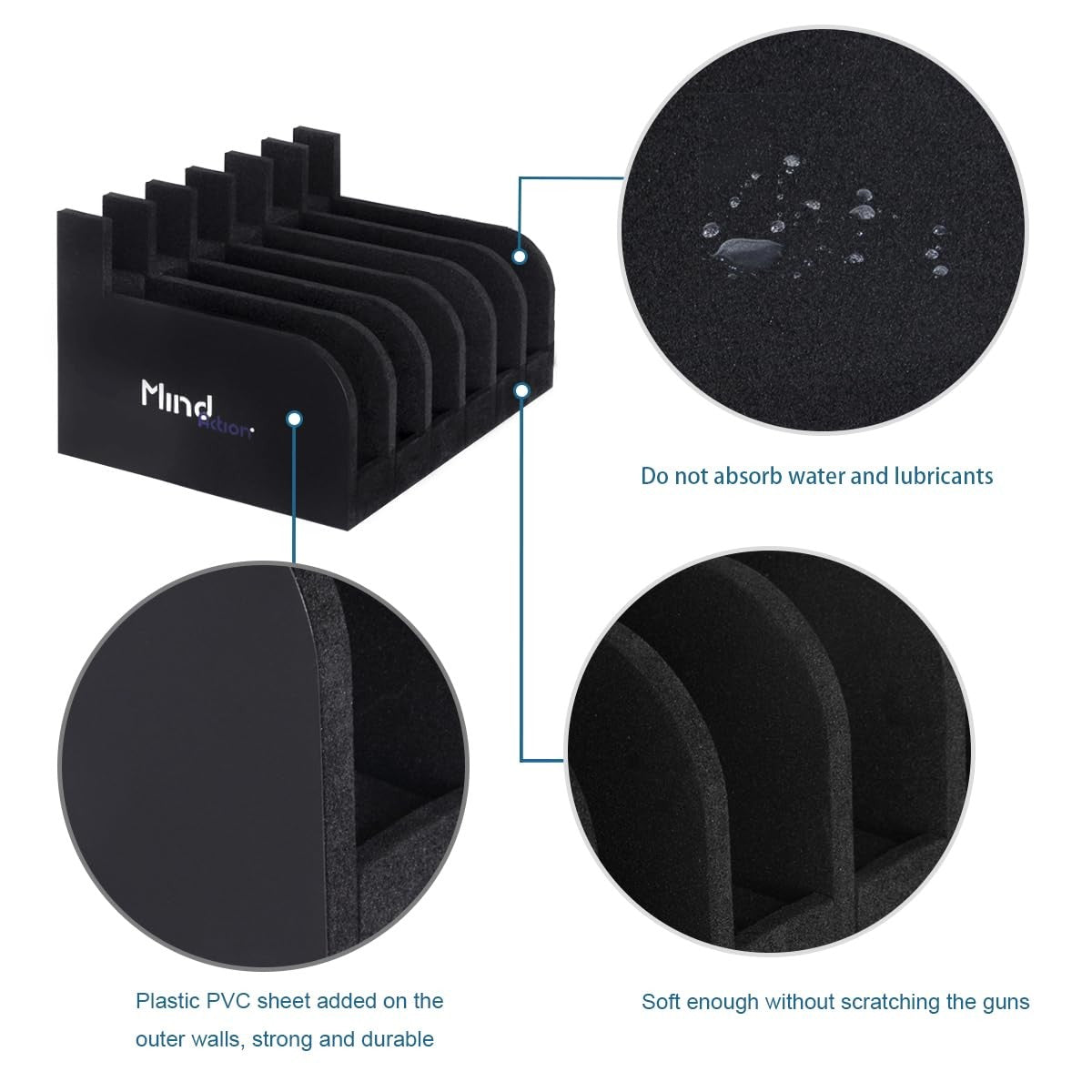Mind&Action foam pistol rack for gun safe, designed to securely organize and protect handguns in gun cabinets.