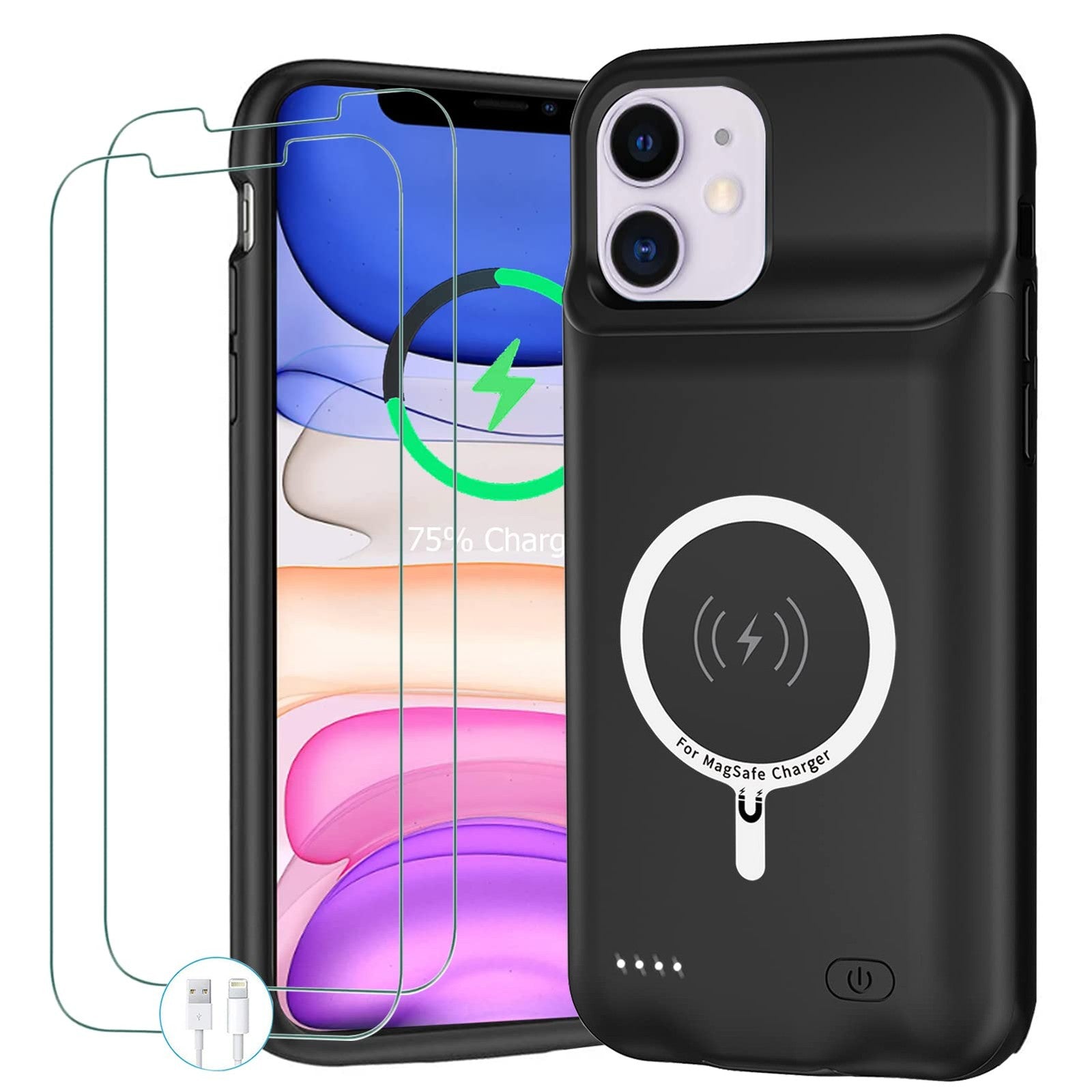 MAXBEAR iPhone 11 battery case with 10000mAh portable charging and protective design, shown on a white background