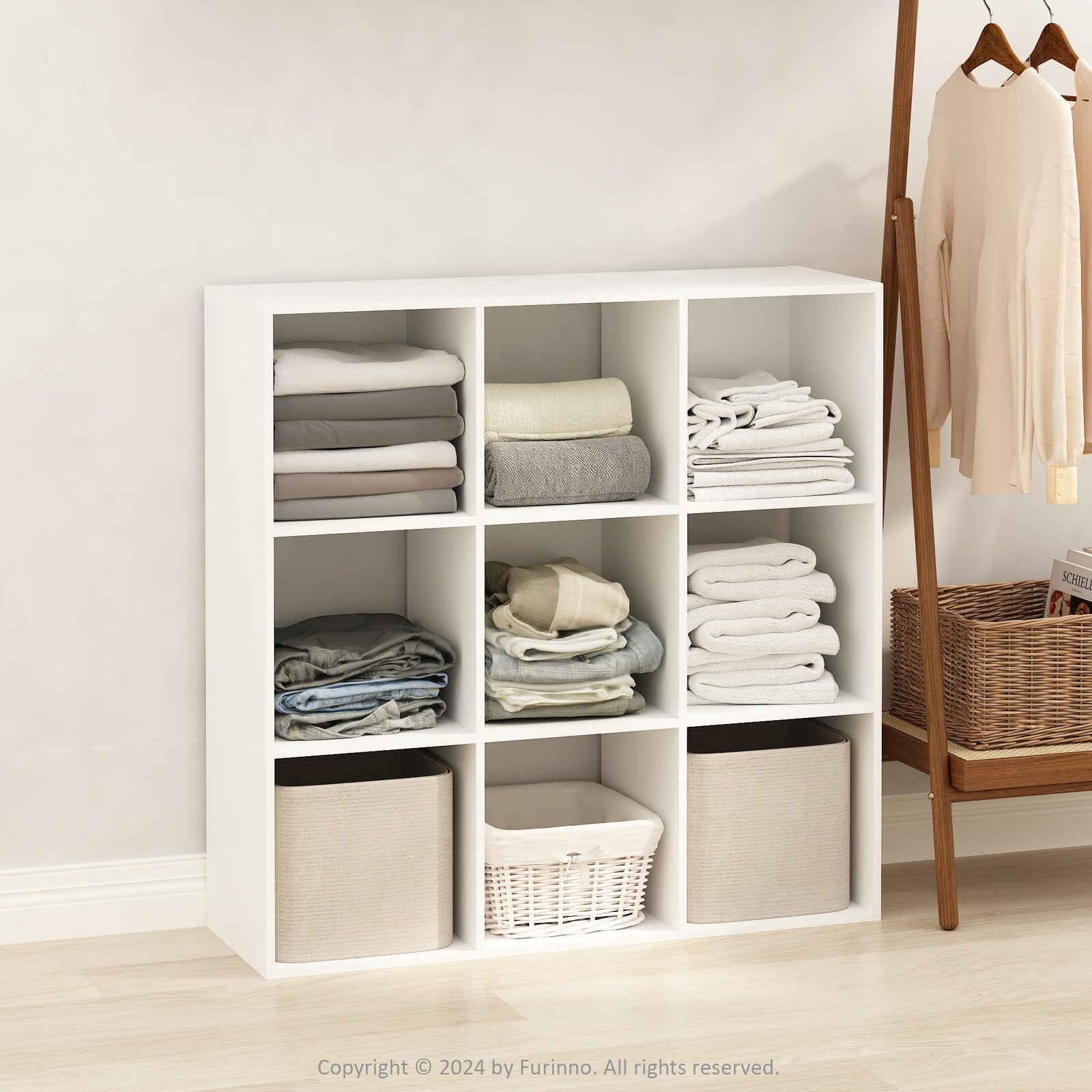 Furinno PELLI 9-Cube Closet Organizer with open shelves for easy storage and organization of clothing and accessories