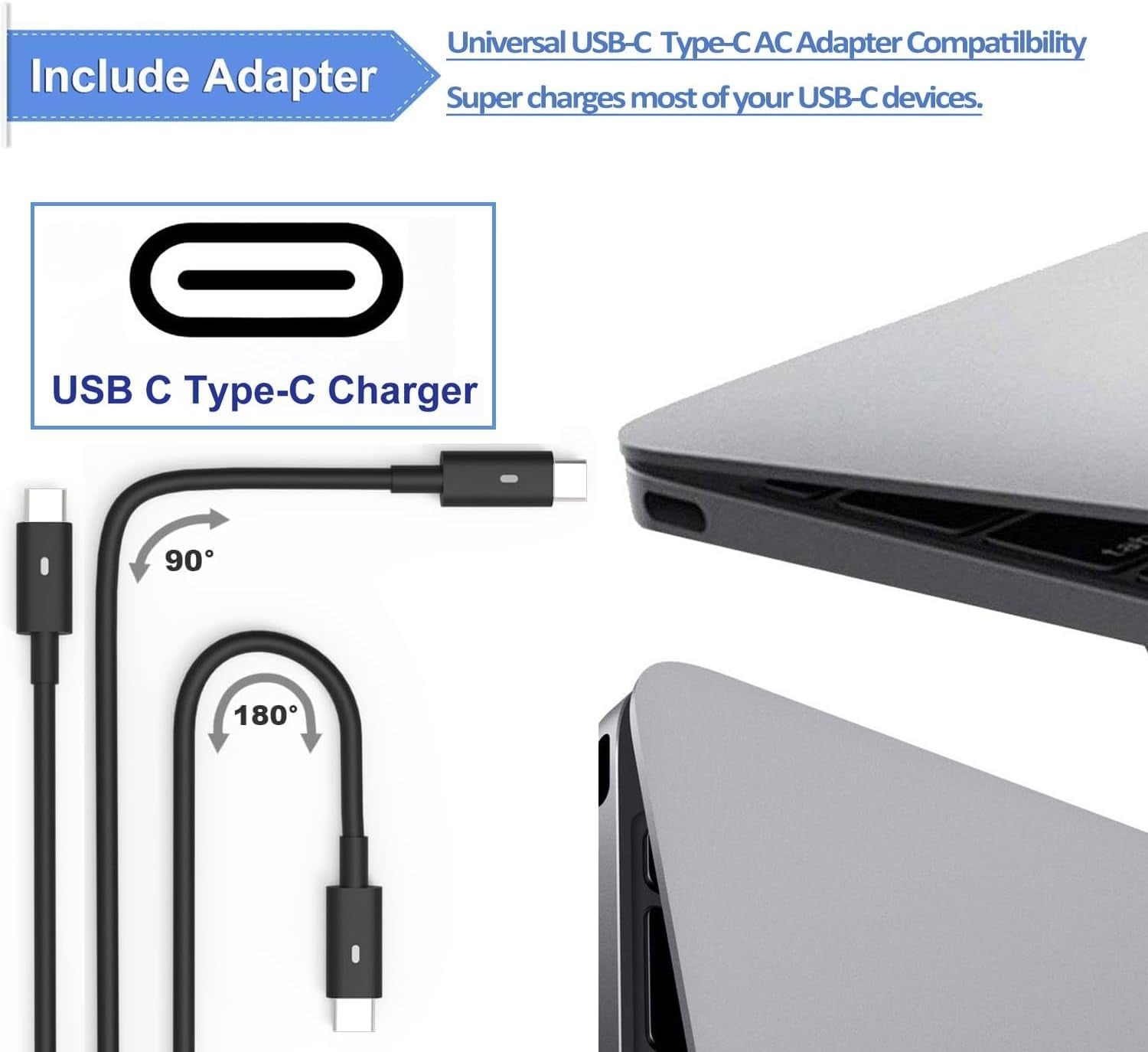 Aotisn 65W USB-C AC charger compatible with Dell XPS 13 9360 9365 2-in-1 laptop, showing the compact power adapter.