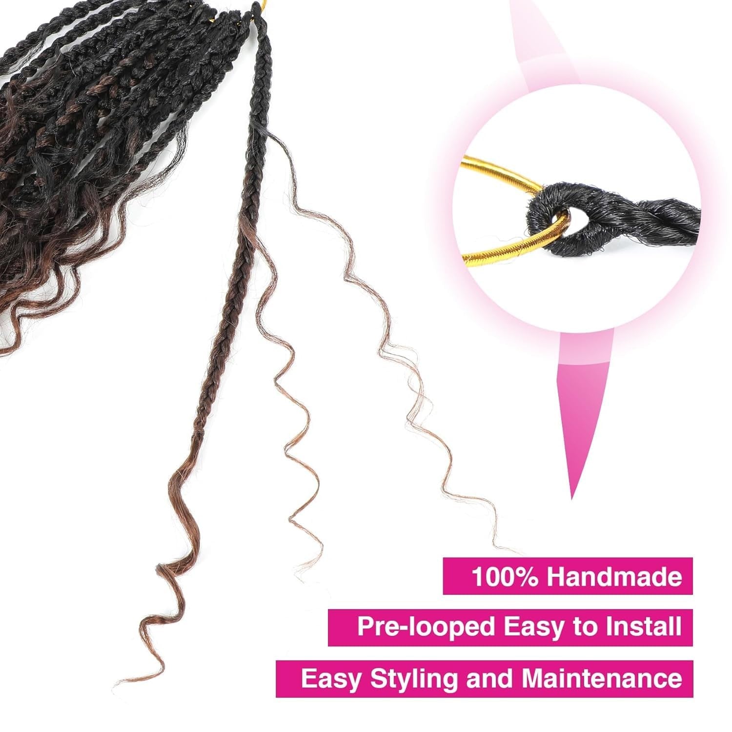 Wodun Goddess Box Braids Crochet Hair, 10 inch pre-looped box braids with natural texture and lightweight design for easy styling.