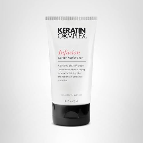 Keratin Complex Infusion Keratin Replenisher 2.5oz hair treatment bottle with pump dispenser, designed to nourish and strengthen hair.