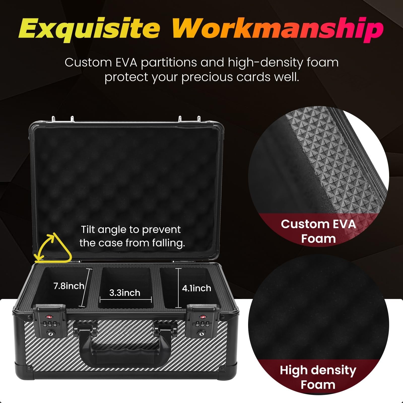 ZINHO graded sports card storage box with lock, waterproof trading card case for secure card organization and protection.