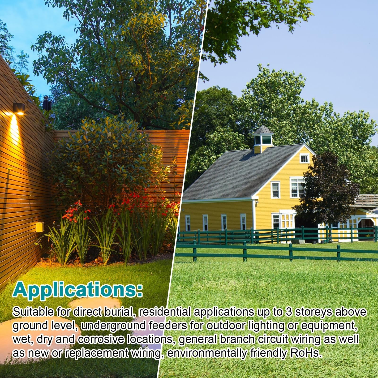 YDDECW 14/2 UF-B electrical wire, 50ft, 14AWG pure copper underground and indoor cable with black insulation.