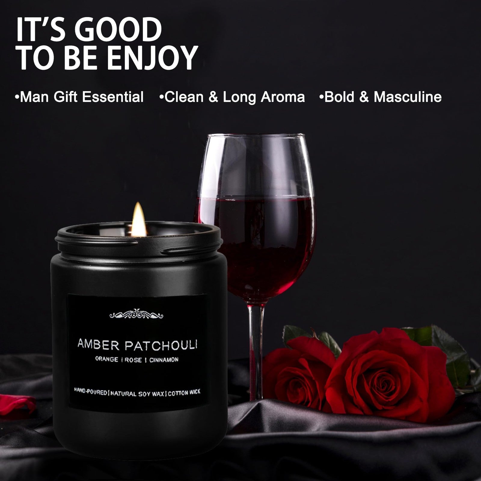 Men’s candle gift set by Inayou with a 28oz soy wax candle featuring a masculine scent and long-lasting 200-hour burn time.