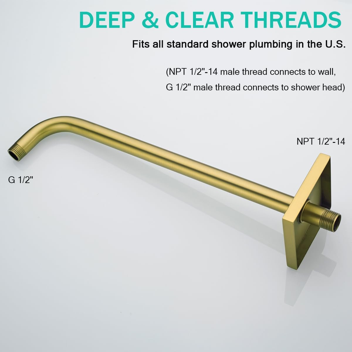Stainless steel SEABEFORE 16-inch wall-mounted shower arm with flange, extending from the wall for a showerhead installation.