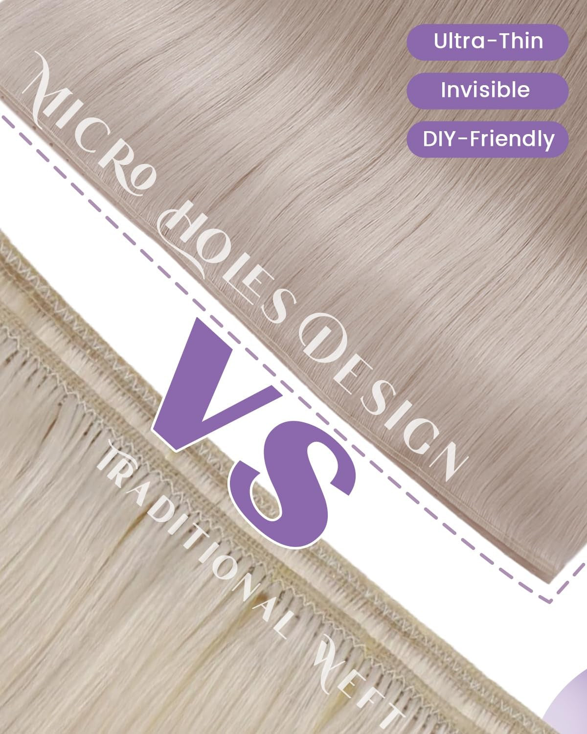 Blonde double-sided Laavoo Weft Butterfly Hair Extensions with butterfly design and natural length for added volume and style.