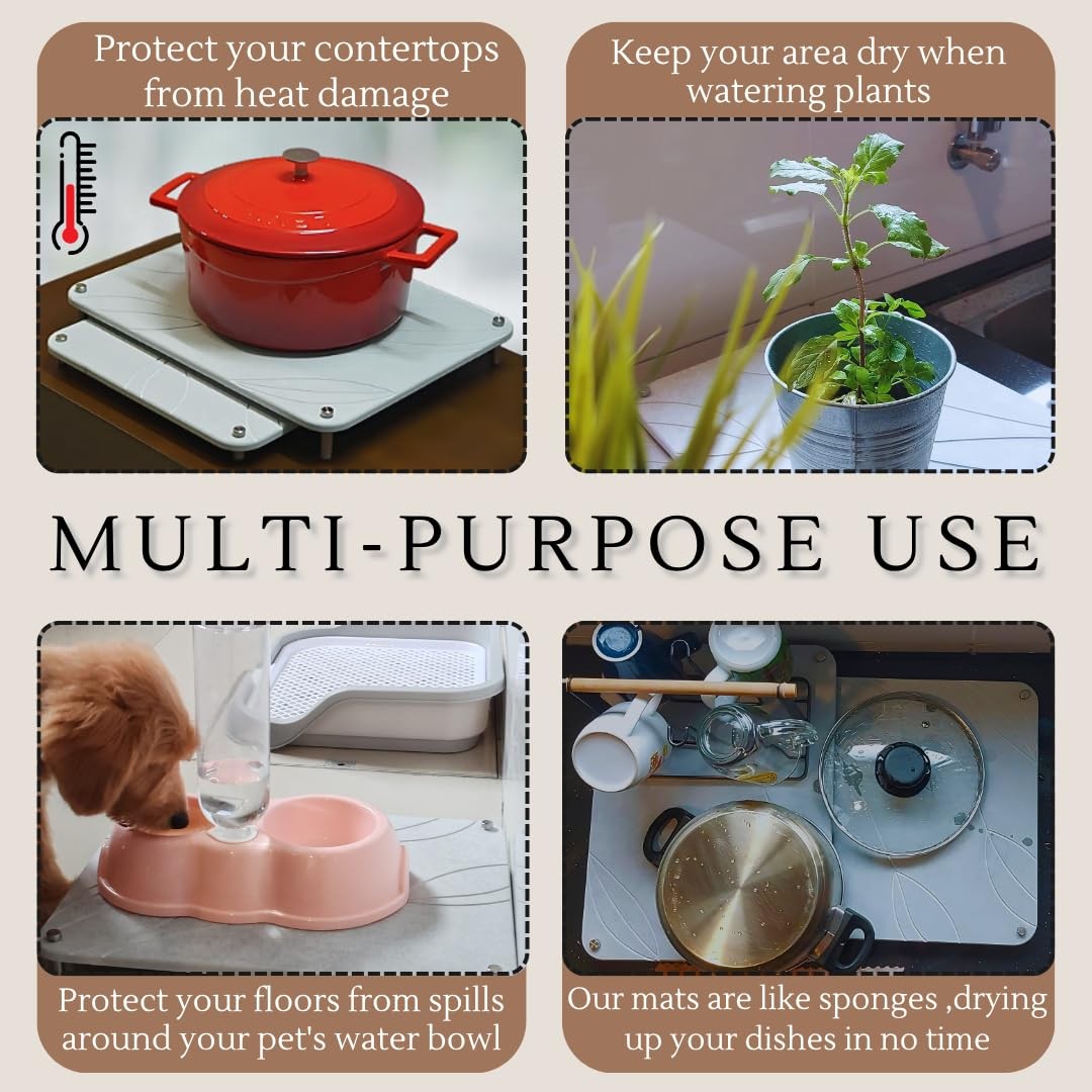 Two Crafty Witty nesting stone drying mats for kitchen counters, designed for fast drying and water absorption.