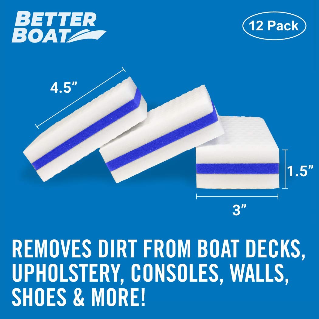 Better Boat 12-pack premium boat scuff erasers used for cleaning boat surfaces and removing scuffs and marks.