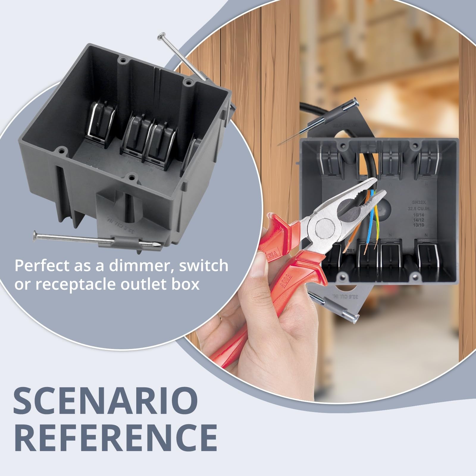 YQSIYU 2-gang gray electrical outlet box with 32 cu in capacity, drywall remodel style, shown in a 6-pack.