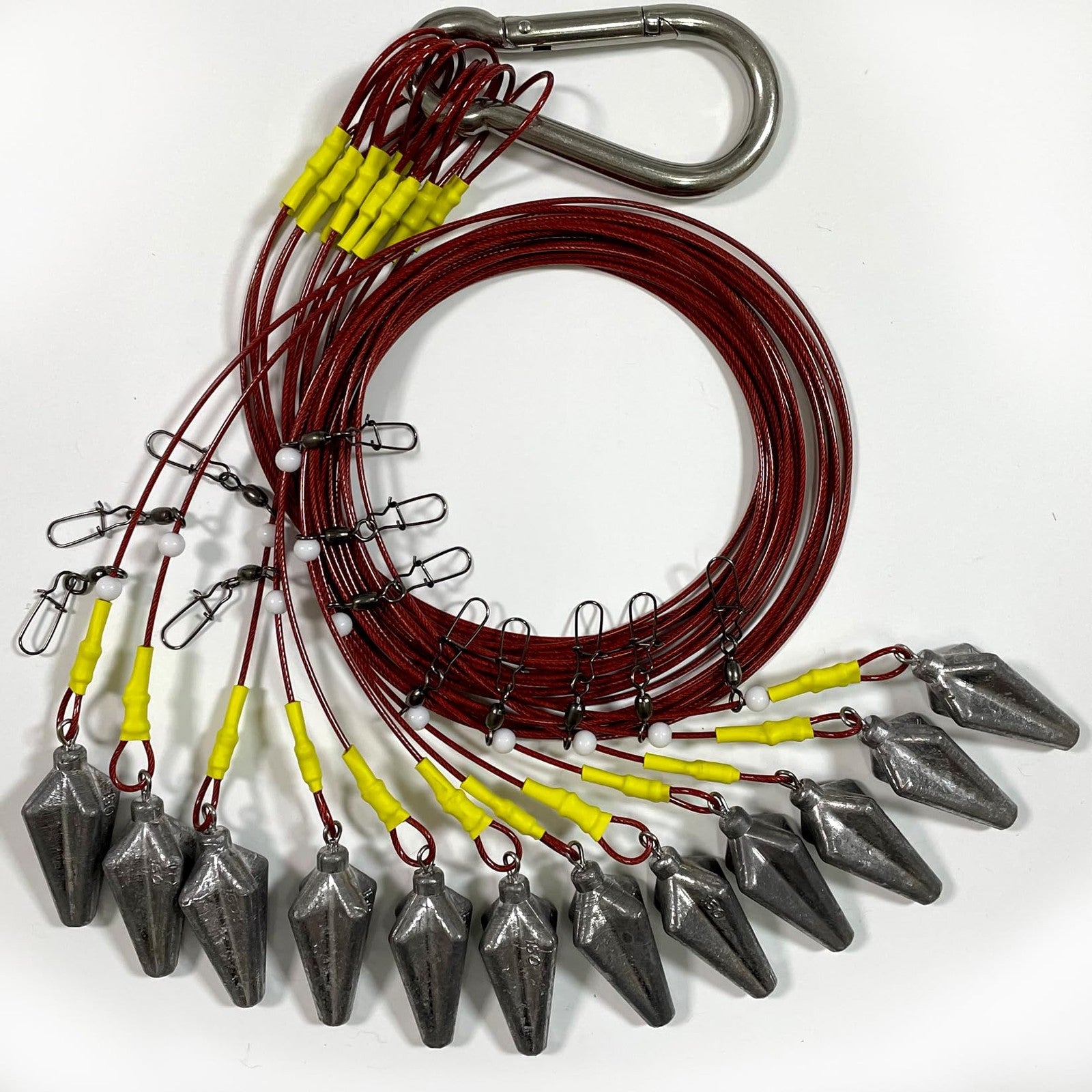 ZLEYECZ duck decoy weights with stainless steel wirerope and swivel, designed for Texas rig hunting decoys.