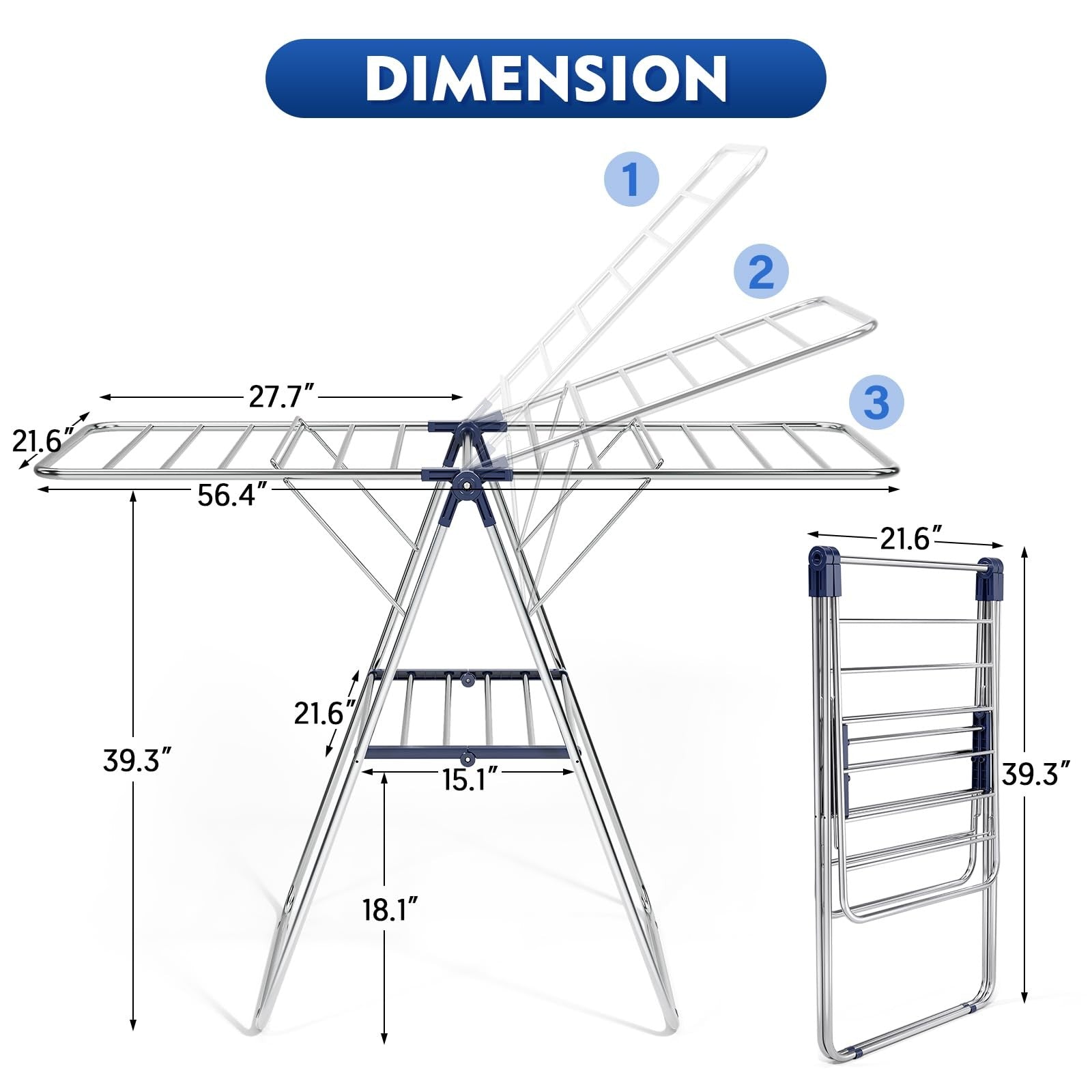 APEXCHASER stainless steel clothes drying rack with adjustable height and multiple drying bars for laundry drying.