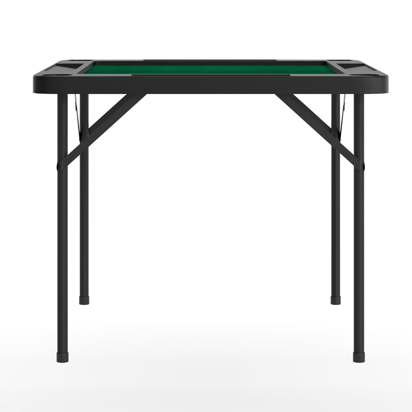 Green felt folding card table by Flash Furniture with a 34.5-inch square surface and sturdy metal legs.