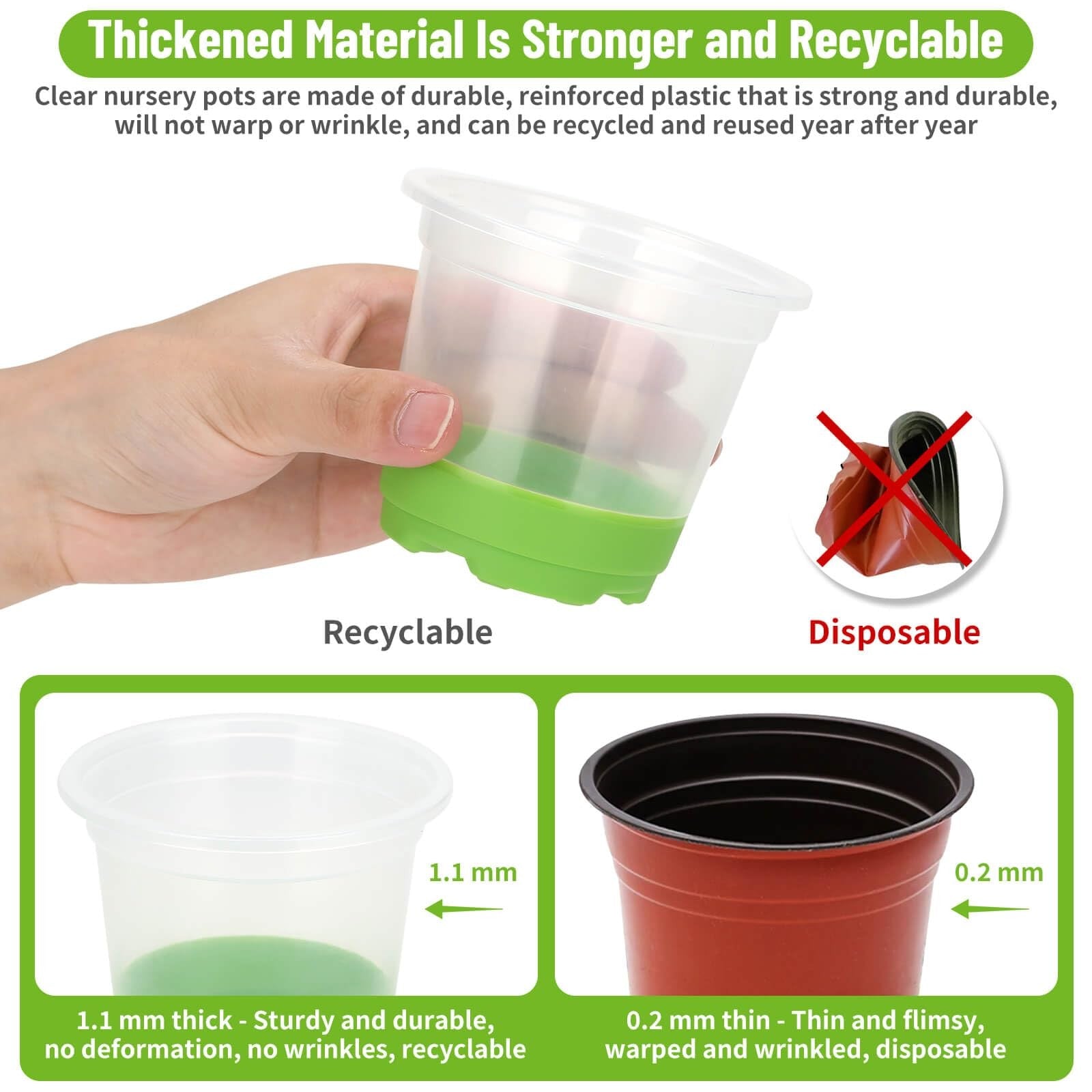 Caffox 57-piece reusable seed starter kit with 26 clear 4-inch nursery pots and planting accessories for gardening and propagation.