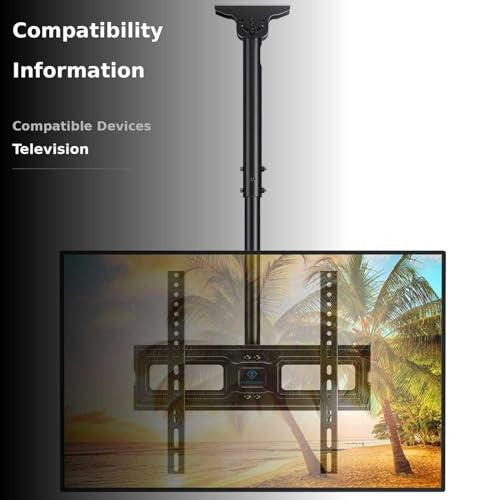 PERLESMITH ceiling TV mount for 26-65 inch flat screens with adjustable VESA 400x400mm, ceiling mount bracket for TVs