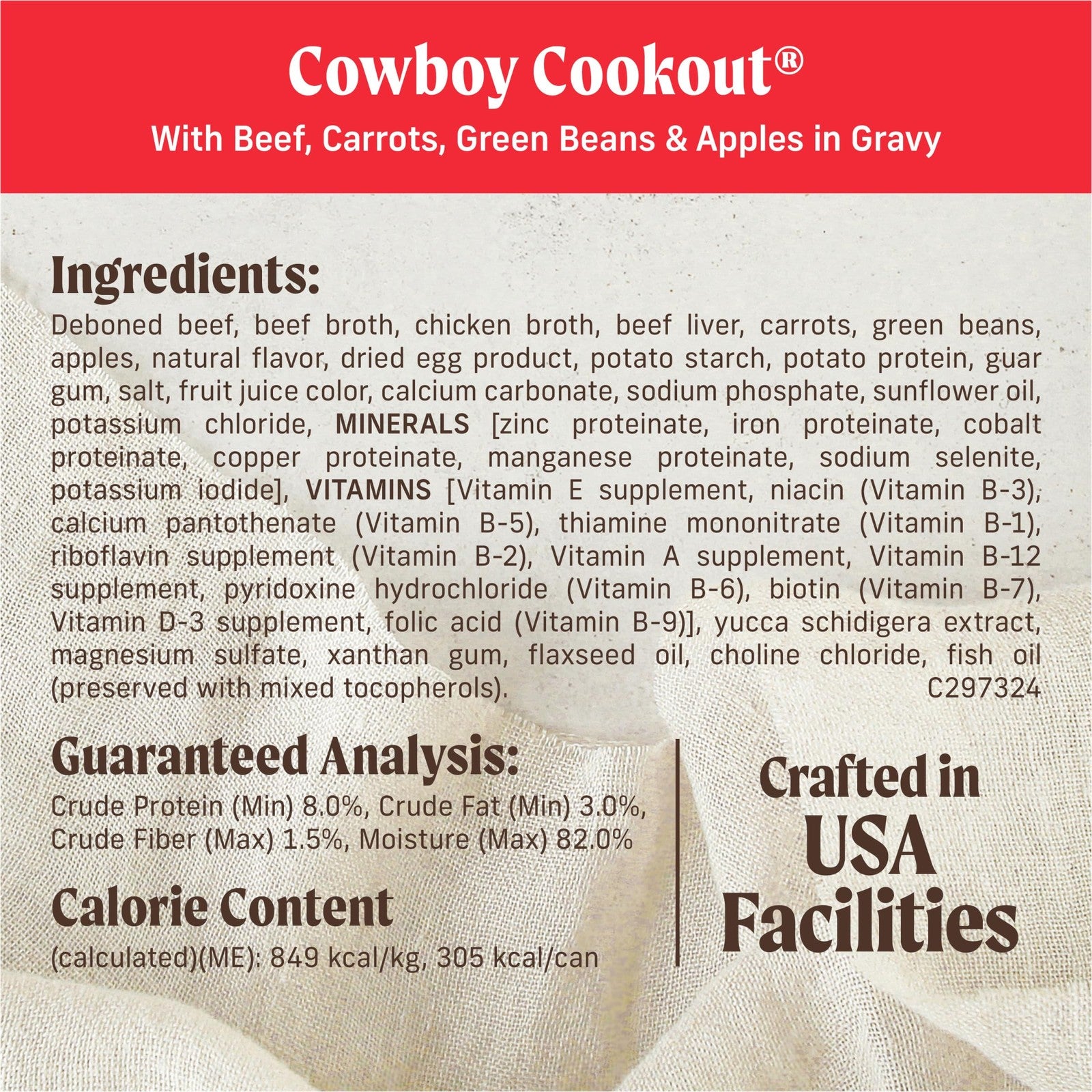 Merrick Grain Free Wet Dog Food Cowboy Cookout with deboned beef in 12 cans, showing cans of dog food with beef chunks and meal.