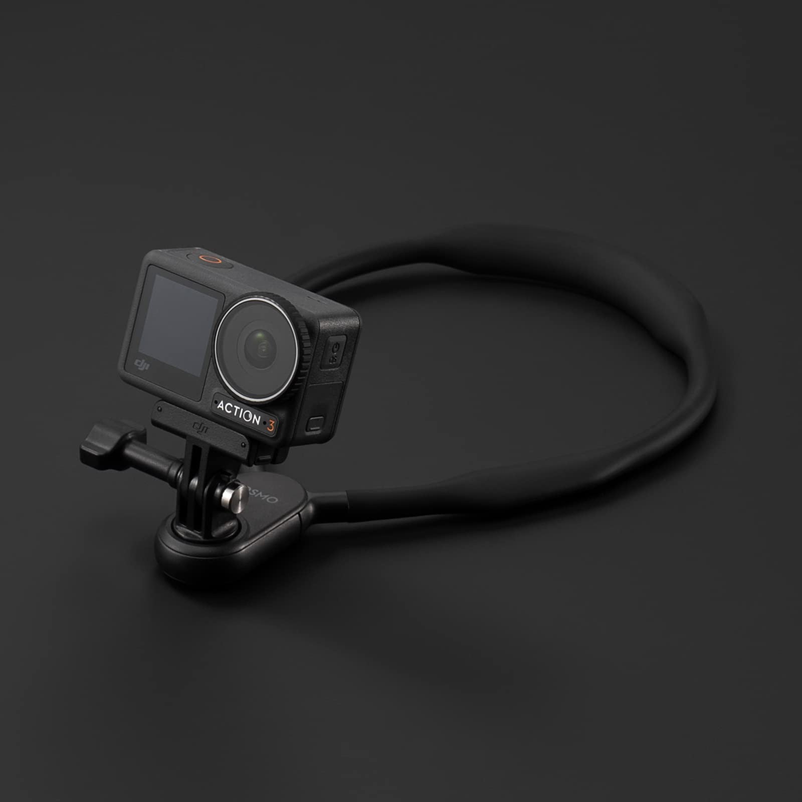 DJI Osmo Action hanging neck mount with adjustable strap, compatible with Osmo Nano and Osmo Action cameras, shown in use.