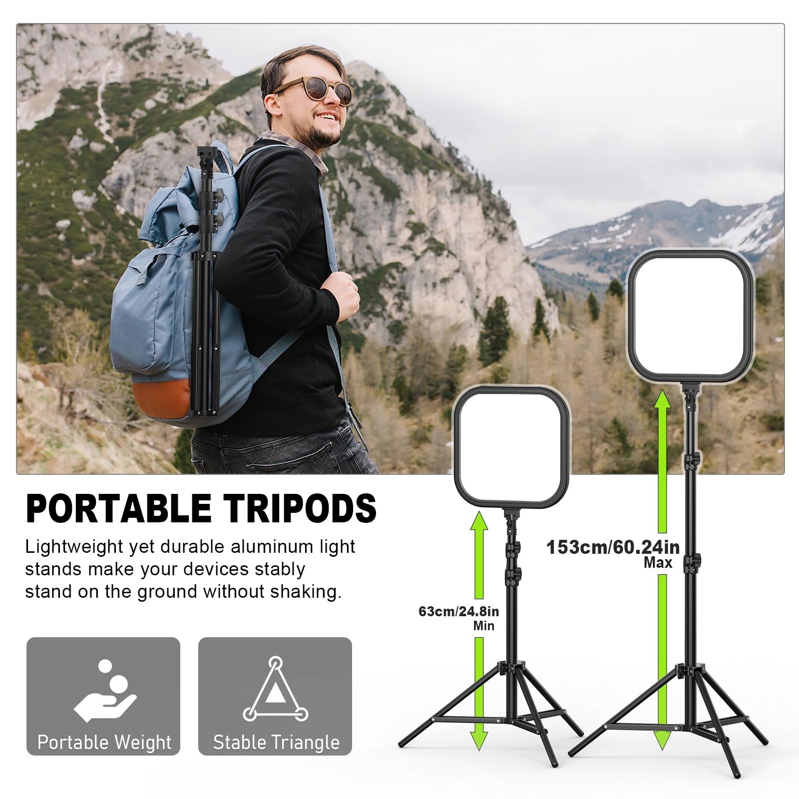 Hagibis 2-pack LED video light kit with 15W dimmable photography lighting, including adjustable stands and control panels.