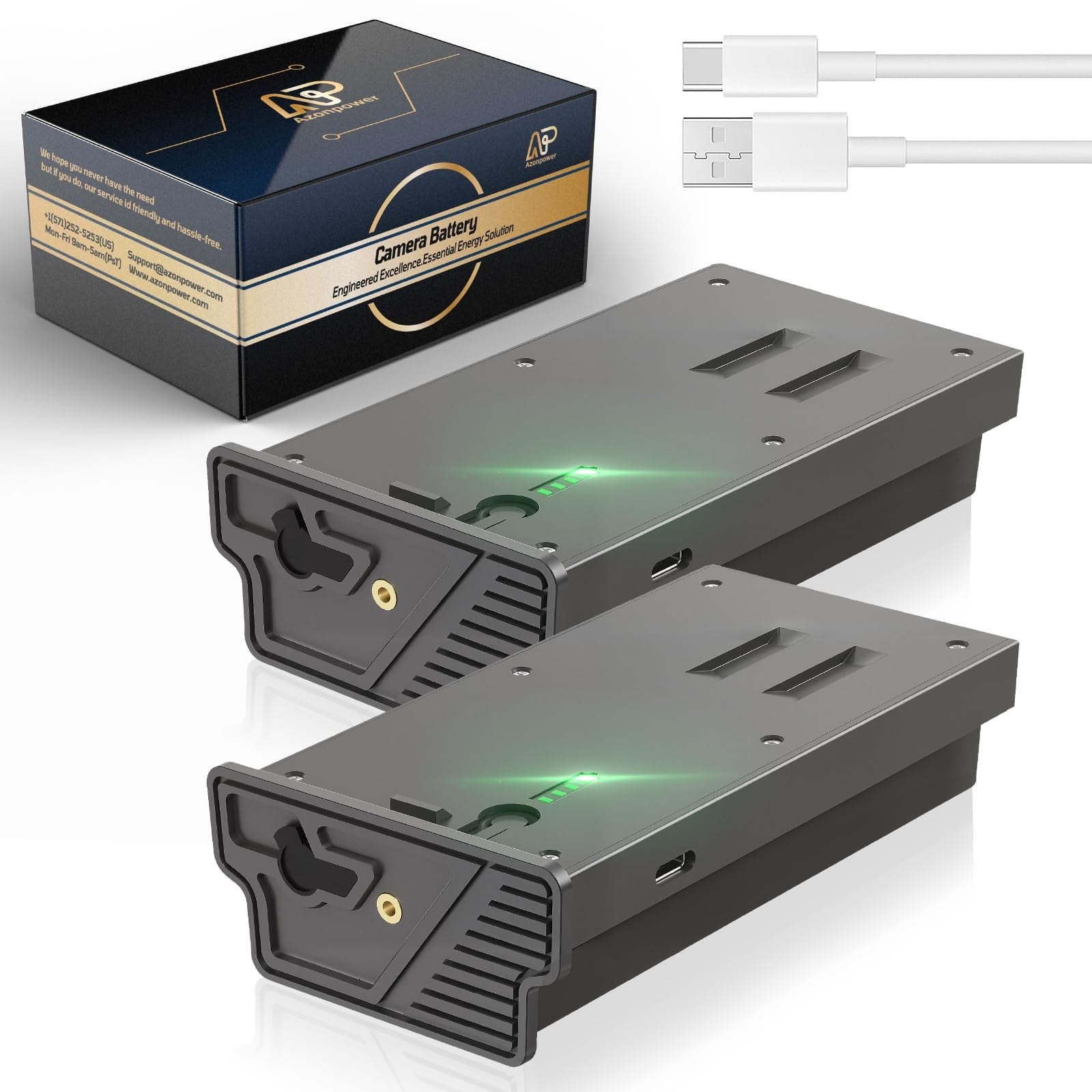 Azonpower 6000mAh rechargeable lithium battery pack for Reveal trail camera, showing the battery with branding and connectors.