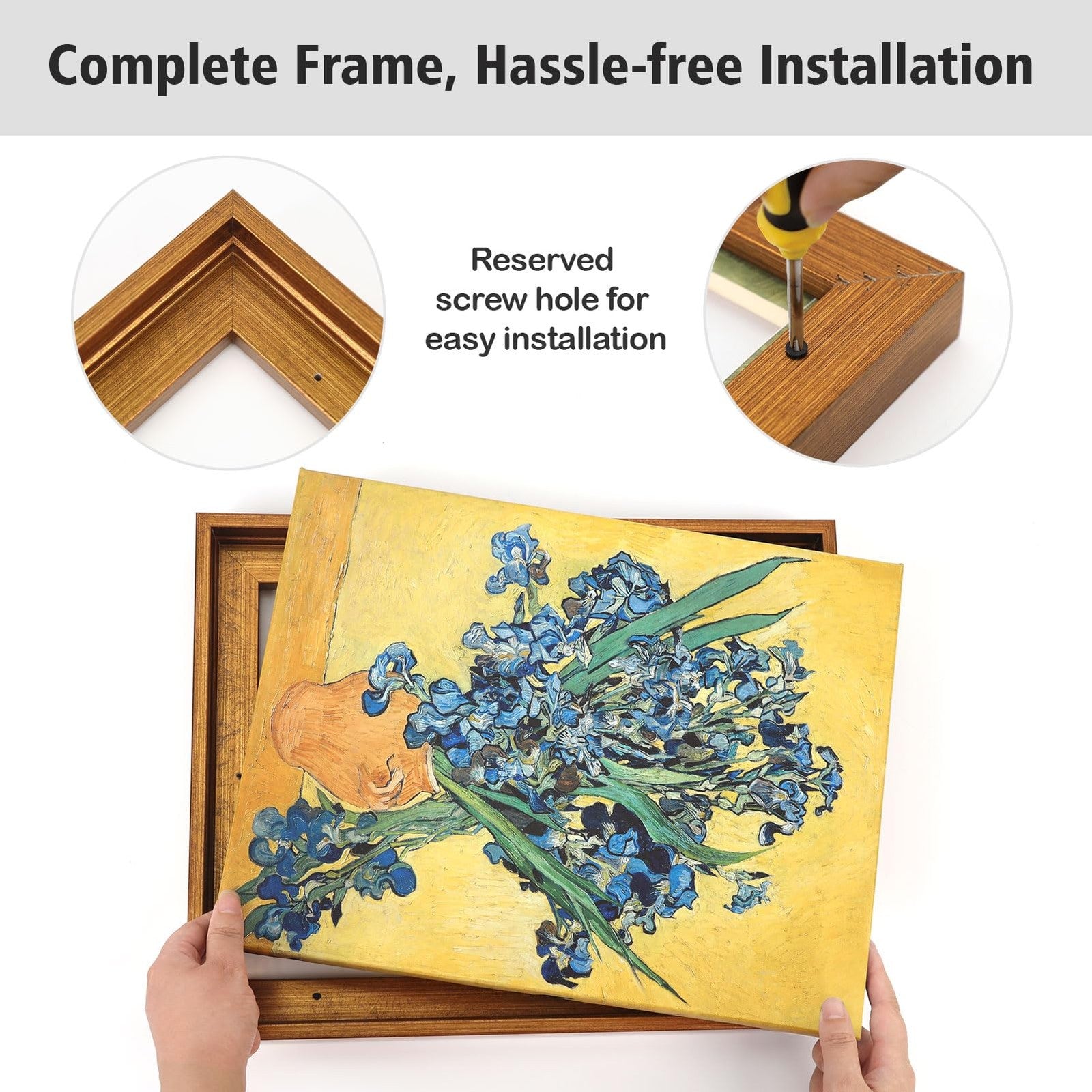 Pair of FOLKOR rustic floater frames for 14x14 canvas paintings, showcasing the wooden design and sleek floating style.