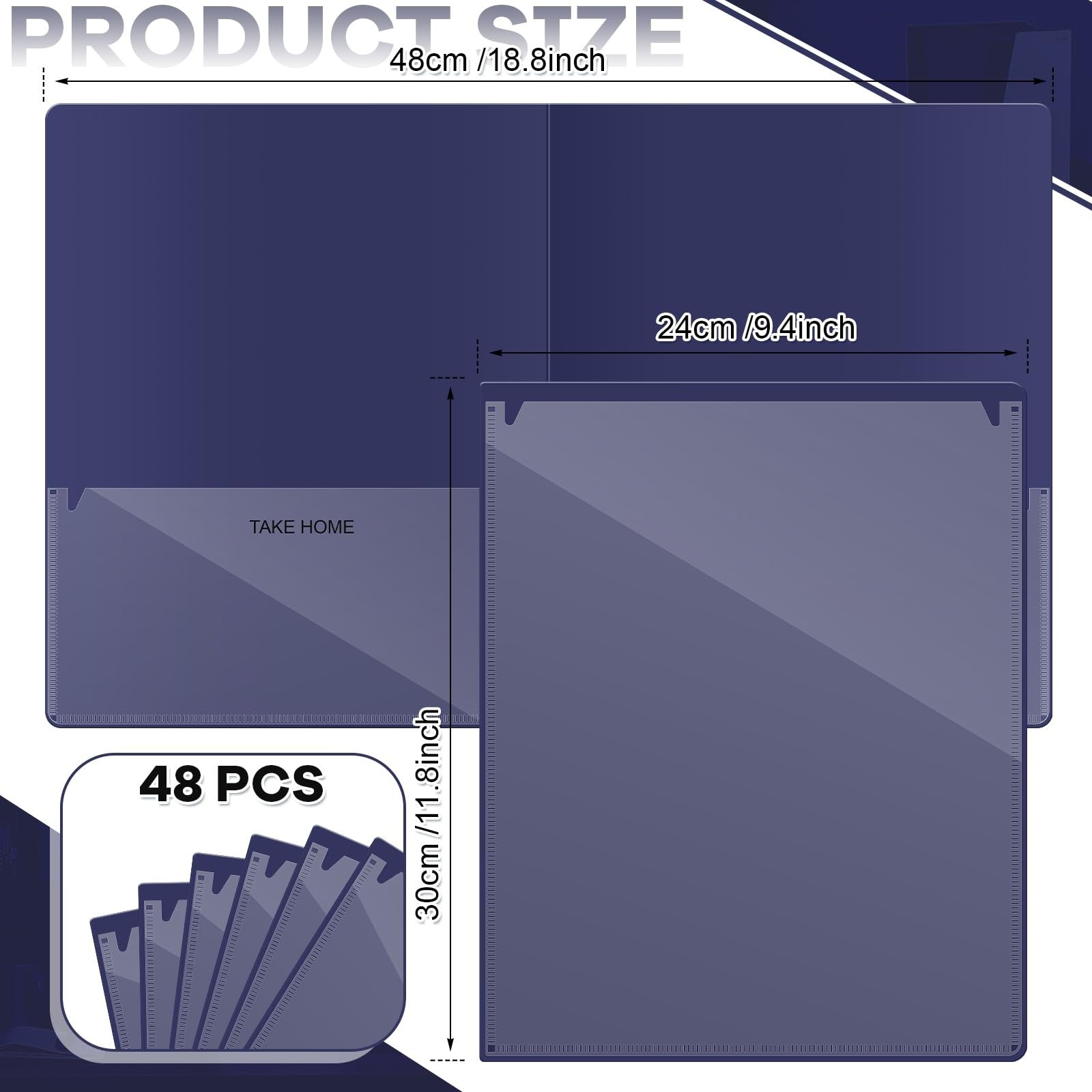 Henoyso 48-piece plastic take home folders with two pockets, ideal for parent and teacher classroom organization.
