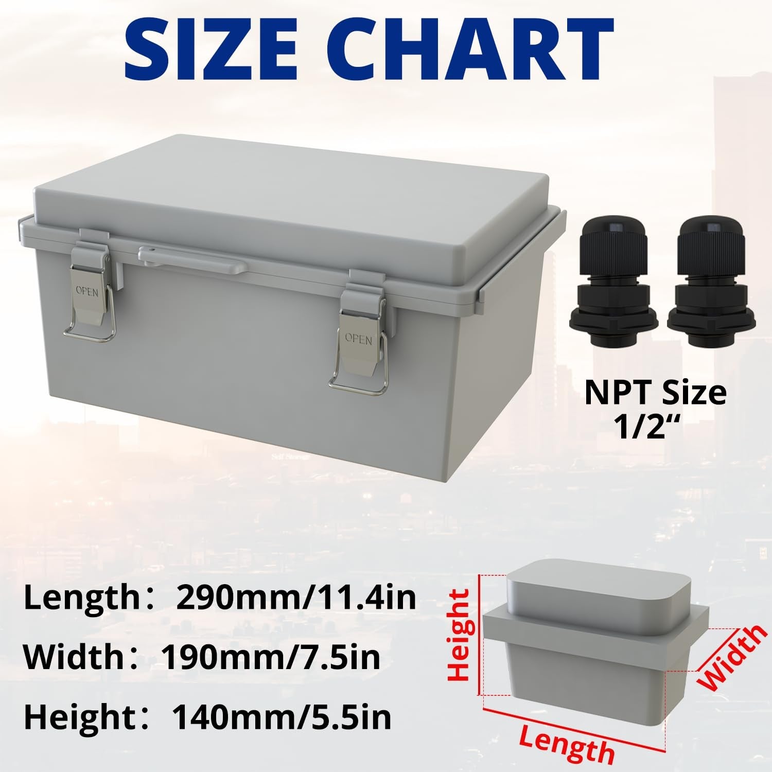 MAKERELE gray plastic waterproof electrical box with hinged cover, outdoor IP67 rated ABS enclosure for electrical protection