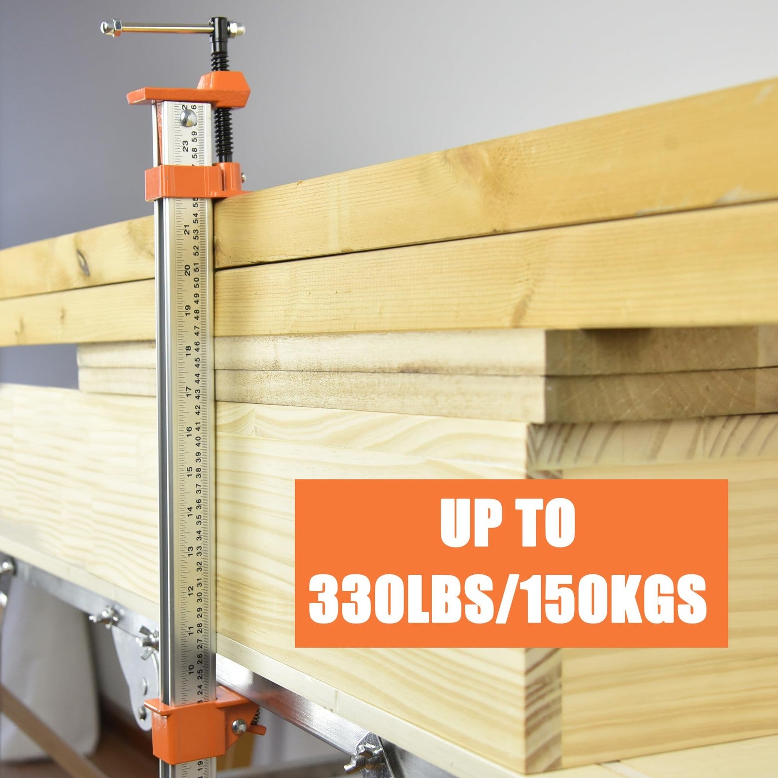 FEIRONG 48-inch bar clamps with built-in ruler, 2-pack, 330lb load capacity, showcasing adjustable locking mechanisms and sturdy design.