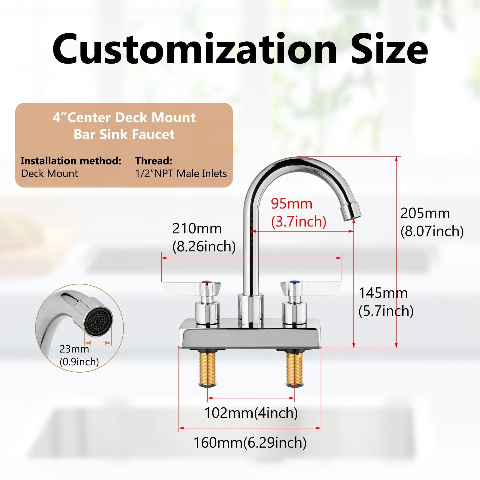 GBBNE bar sink faucet, 4-inch center deck mount, 2-hole prep faucet with chrome finish, ideal for small sink installations