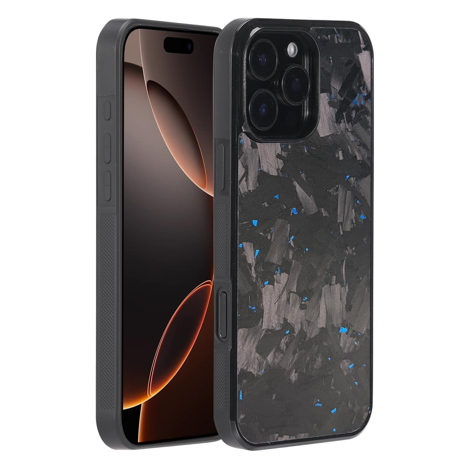 Molzar Grip Series iPhone 16 Pro Max case with real forged carbon fiber texture, showing sleek design and durable construction.