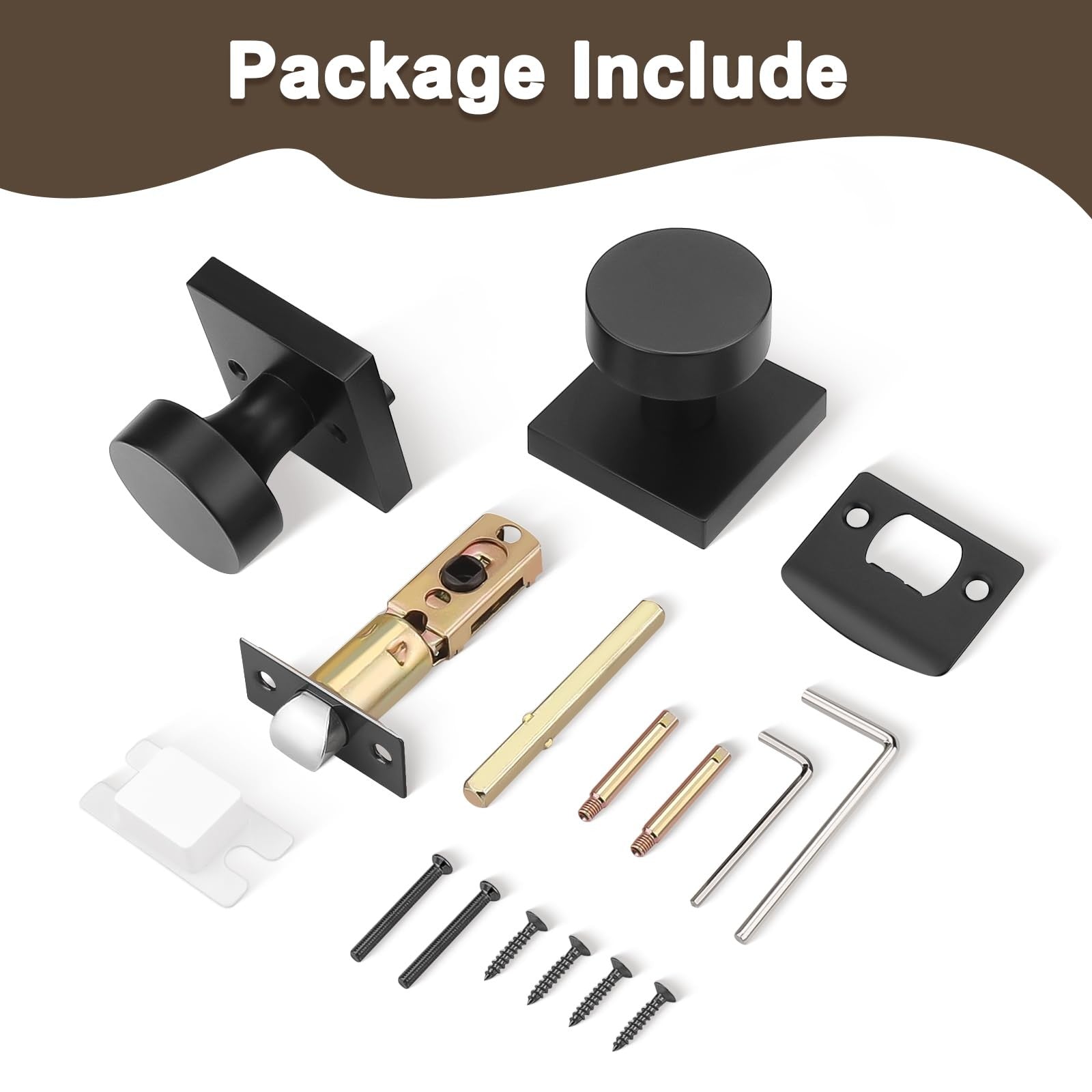 Probrico black interior door knob for closet or hallway, keyless with no lock, mounted on a door in a modern home interior.