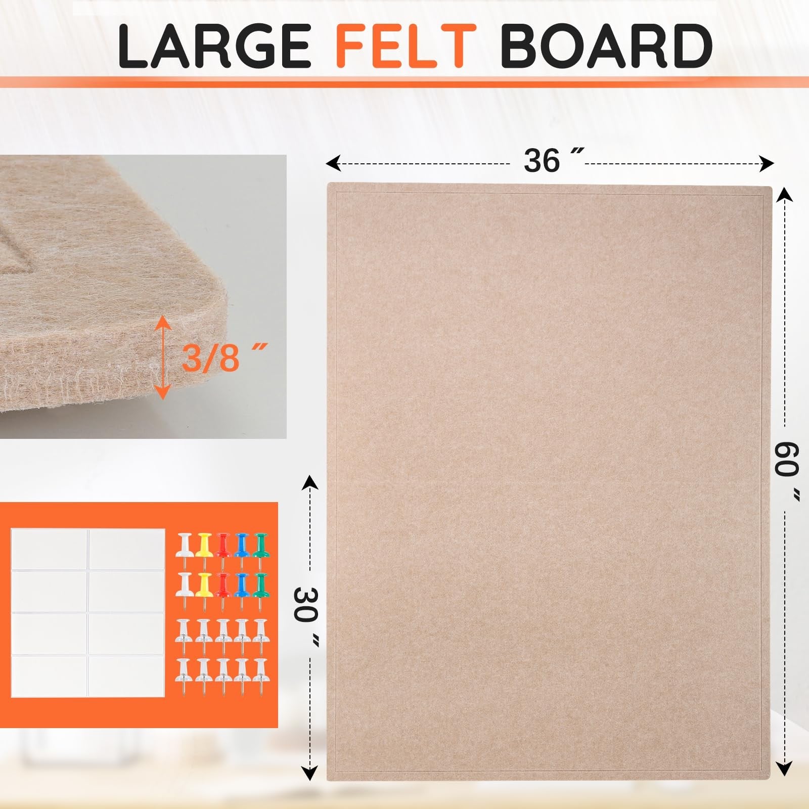 Dollar Boss large bulletin board, 60x36-inch foldable felt cork wall pin board ideal for office or classroom use