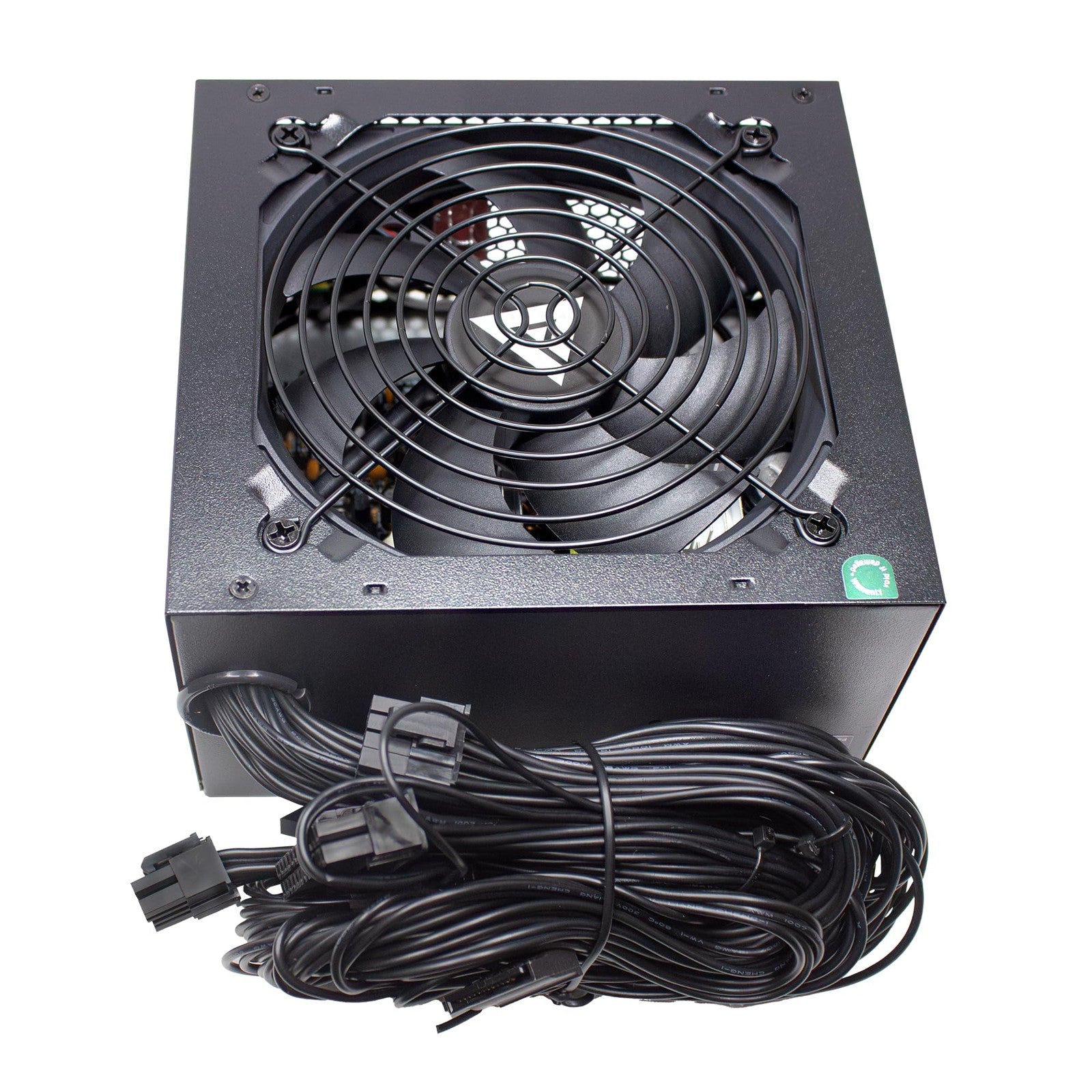Apevia Venus450W ATX power supply with auto-thermally controlled 120mm fan, black metal casing, and modular connections.
