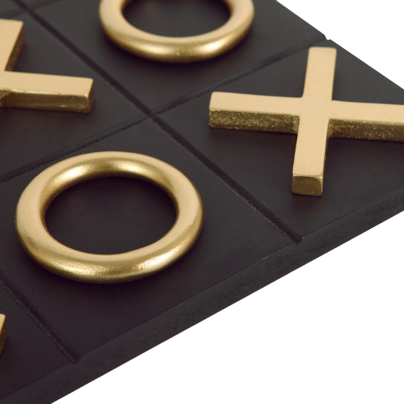 NIKKY HOME 12x12 Tic Tac Toe wood game board on coffee table, modern decor piece with carved game grid and game pieces.