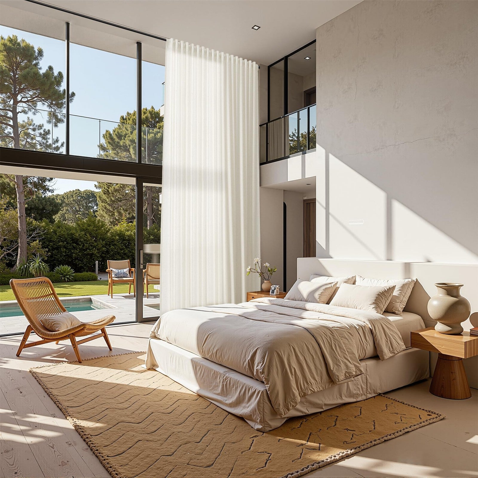Nanspring natural linen curtains, extra long 144-inch length, providing privacy with lightweight, breathable fabric in a natural color.