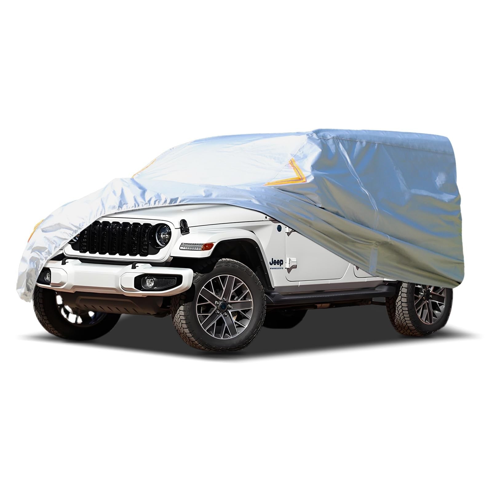 Talyetar waterproof all-weather car cover draped over a sedan, protecting the vehicle from rain and weather elements.