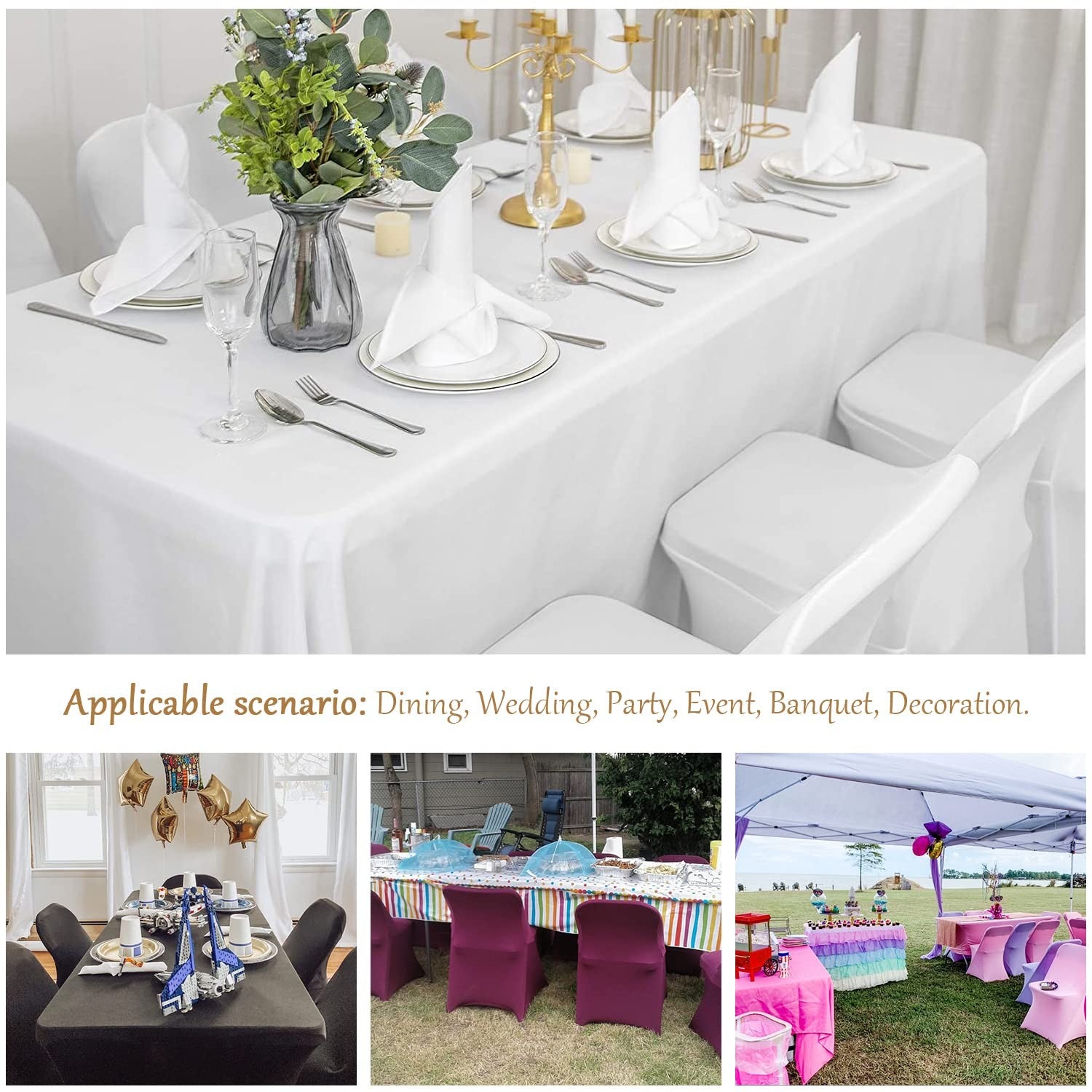 White spandex folding chair cover by ManMengJi, designed for banquet, wedding, and party seating, fitting standard folding chairs.