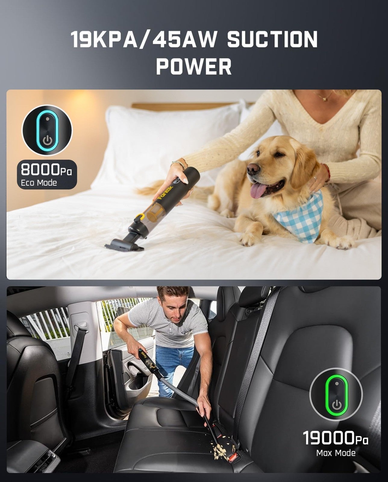 Fanttik V8 APEX 4-in-1 cordless car vacuum and blower with 19000Pa suction, handheld cleaner for car interior cleaning.