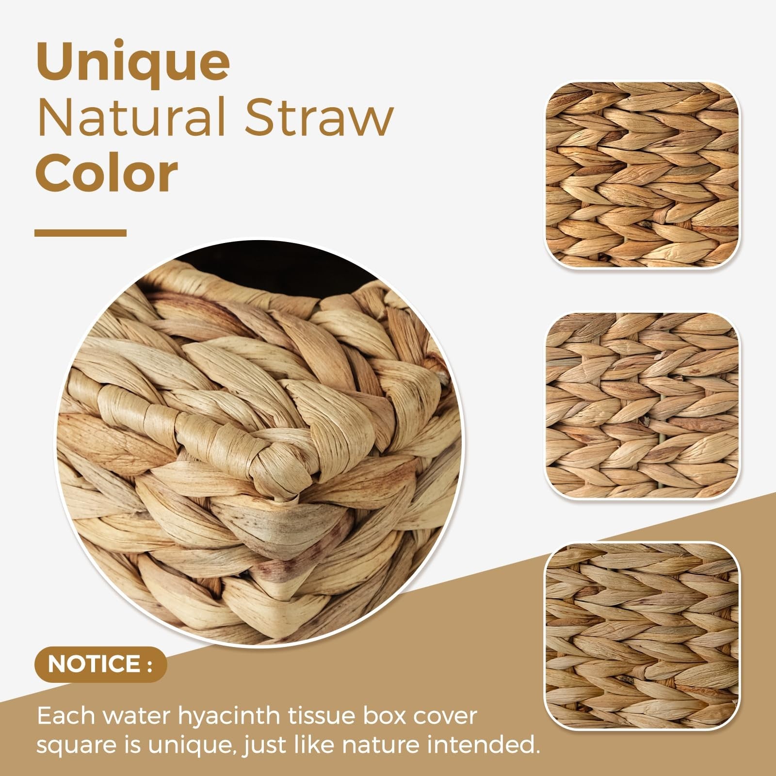 KALEKAIL 4-pack wicker tissue box covers, rattan square boho-style tissue holders with a natural woven design.