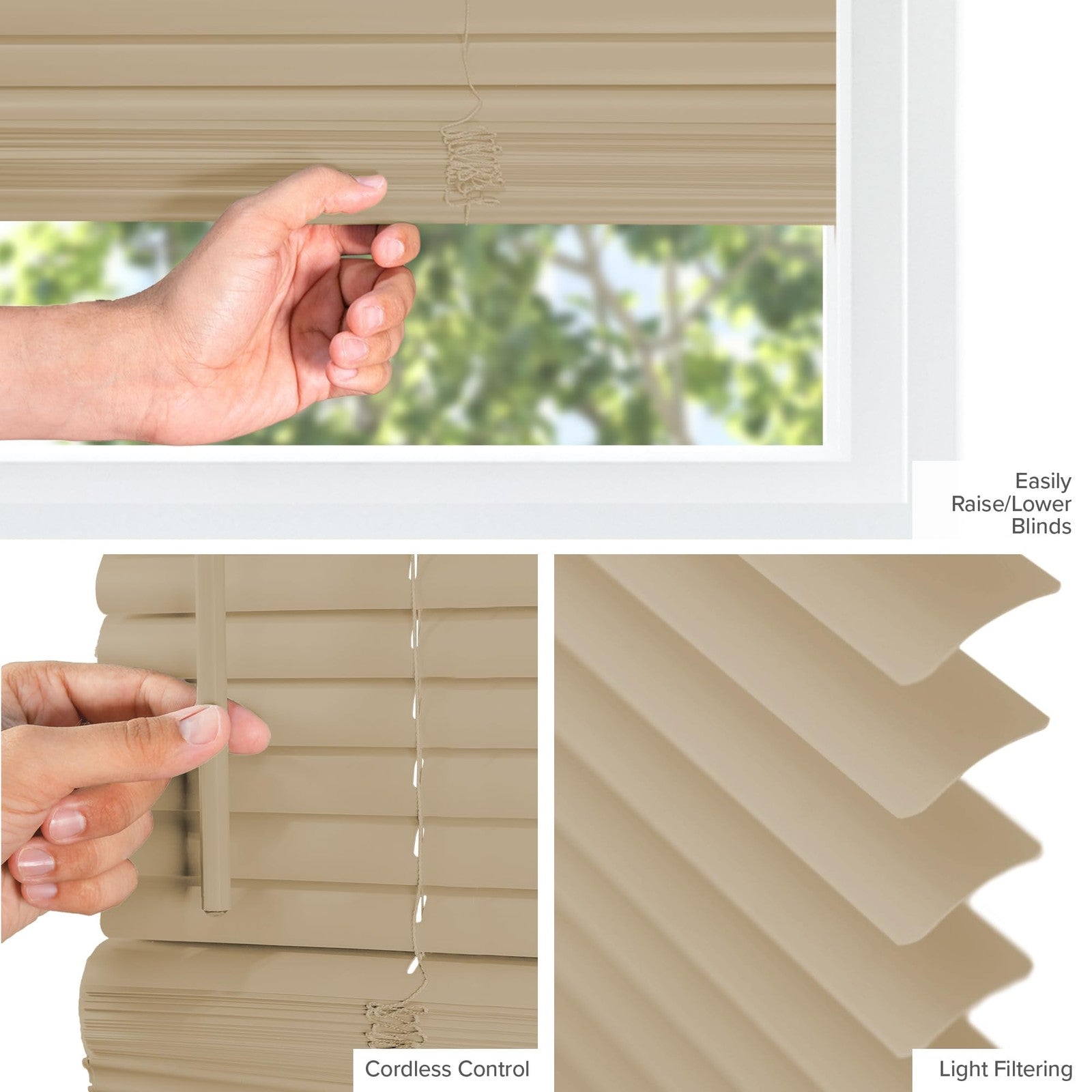 Chicology mini vinyl blinds for indoor windows, 30W x 72H, in cappuccino color, horizontal slats for light control and privacy.