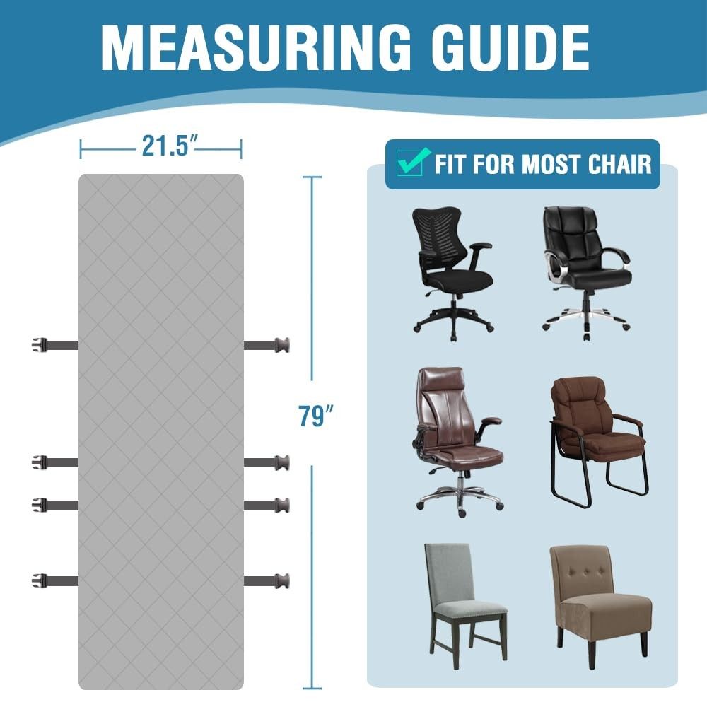 H.VERSAILTEX Reversible grey water-resistant microfiber office chair cover with non-slip buckle straps
