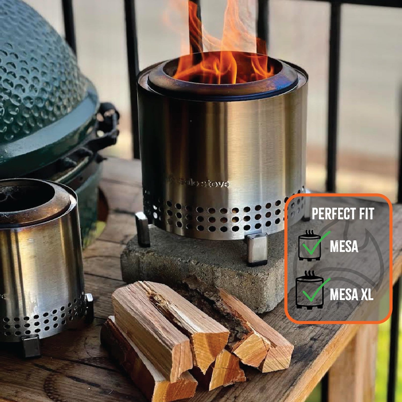 Tiny Timbers USDA Grade kiln-dried hardwood for table top fire pit and pizza, showing stacked wood pieces in natural setting.
