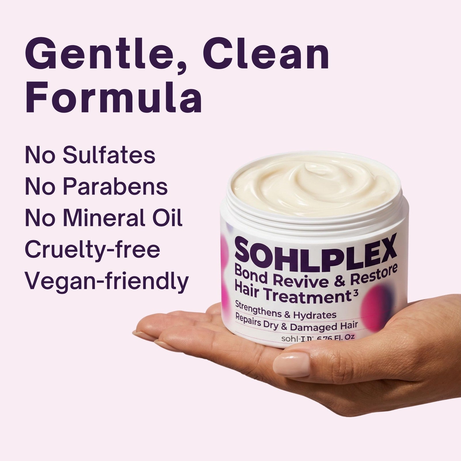 sohl-I.D. Hair Mask for dry and damaged hair, deep conditioning repair treatment in a jar, showing creamy texture and packaging