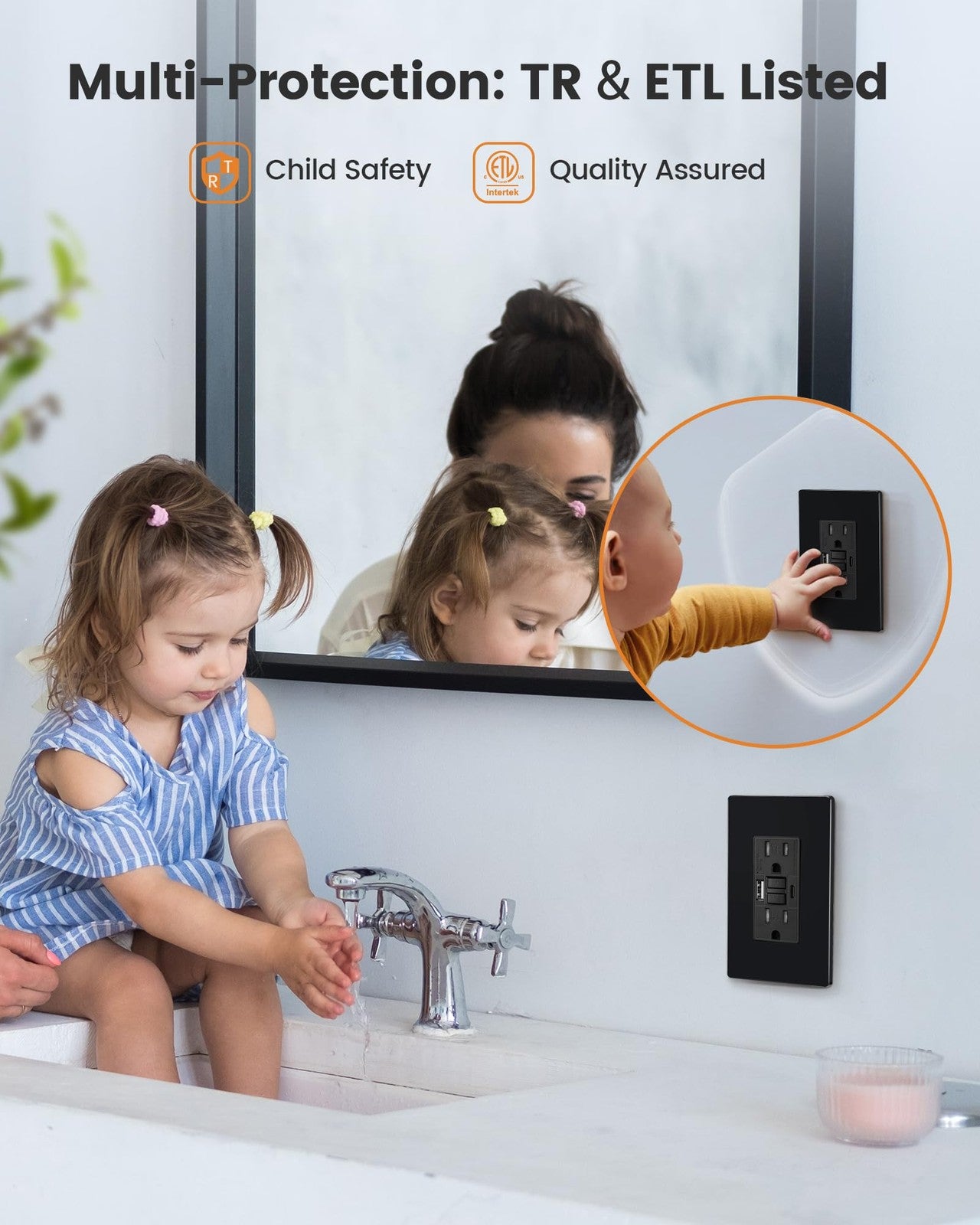 SURAIELEC 15 Amp GFCI outlet with USB ports, self-test GFCI combo with electrical sockets and built-in USB charging ports
