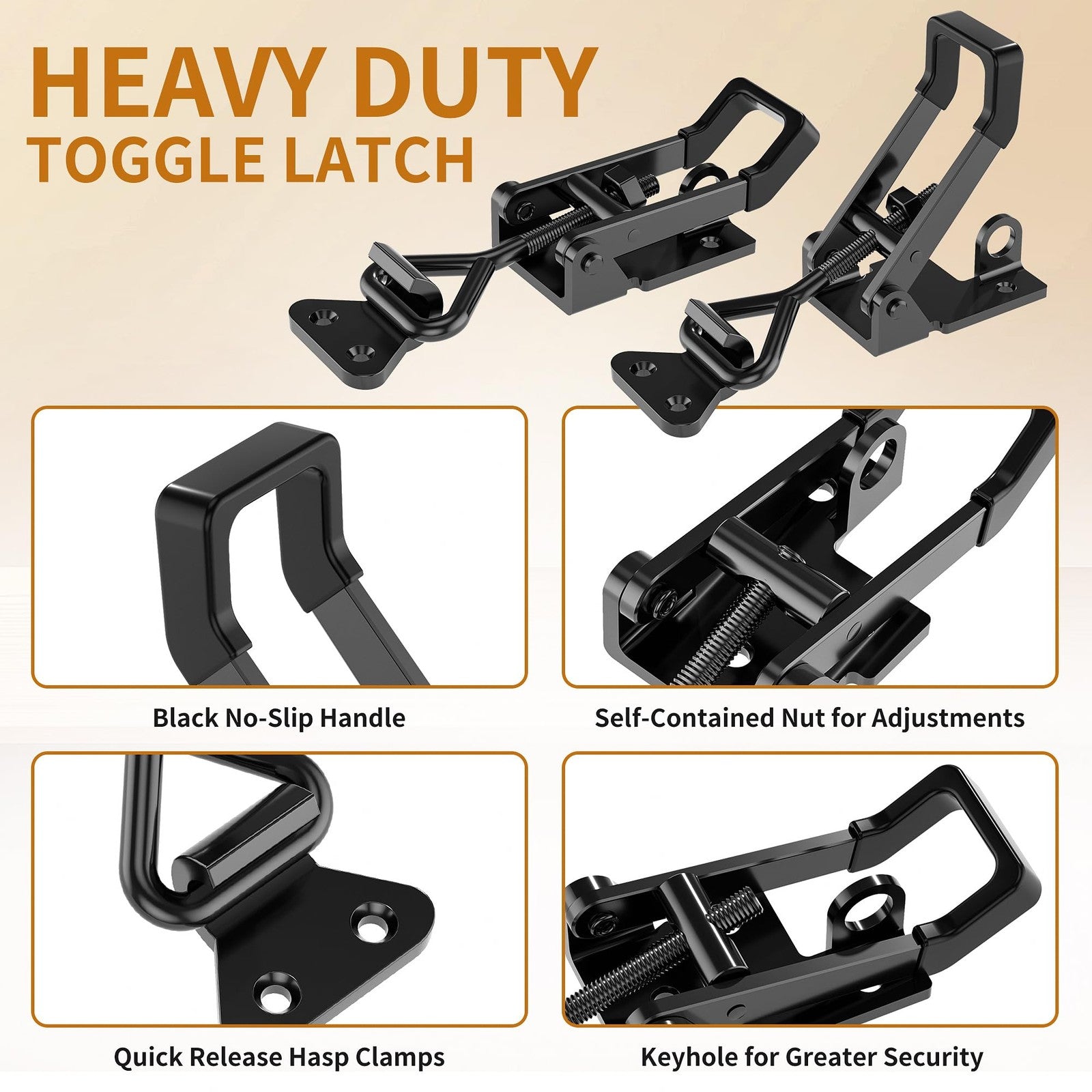 Black 6-pack heavy duty toggle clamp latch by REDOVANT, 4003 style pull clamp with 1320lbs capacity, shown in a close-up view