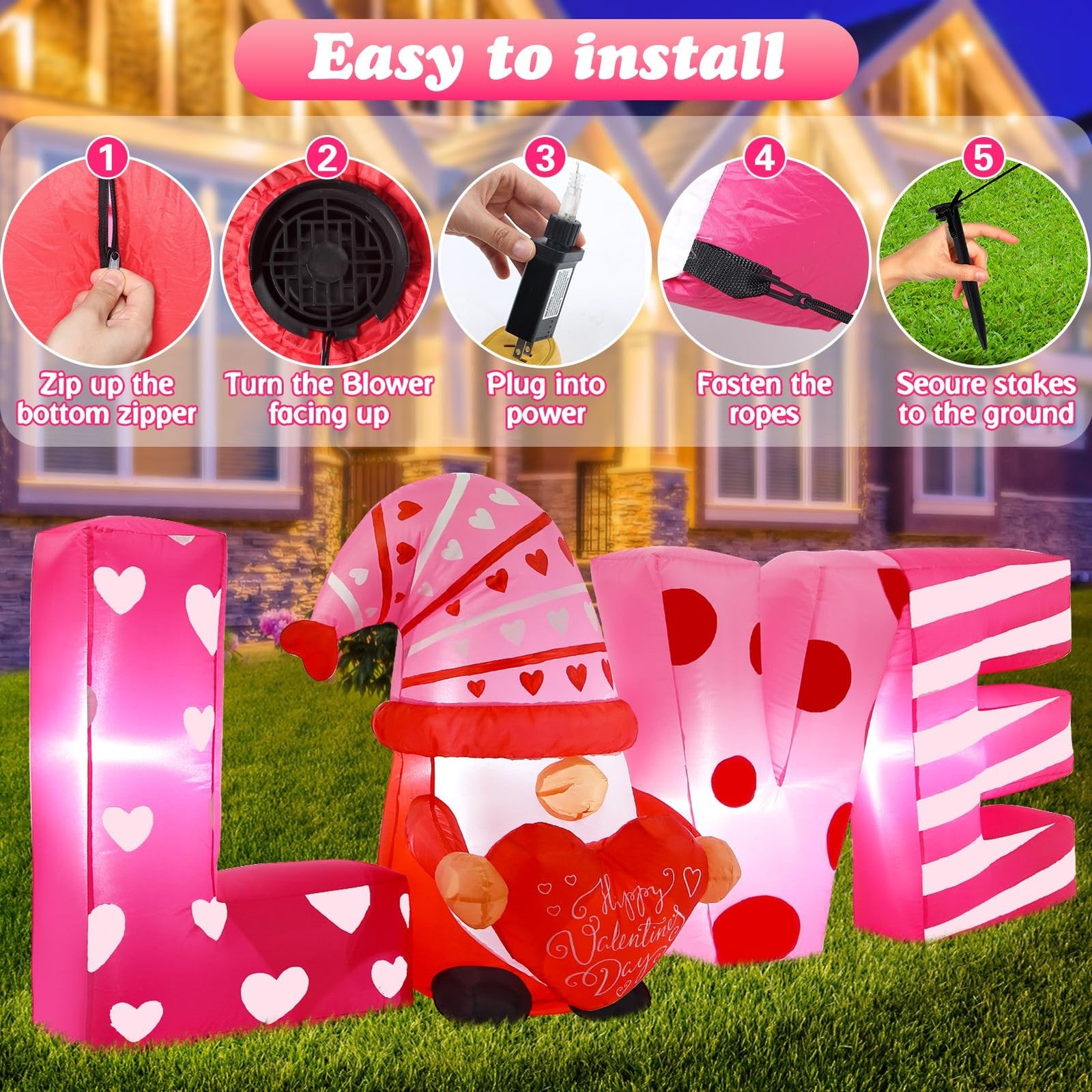 Wabolay Valentine's Day inflatable outdoor decoration, 6-foot long love-themed inflatable for outdoor Valentine's Day celebrations.