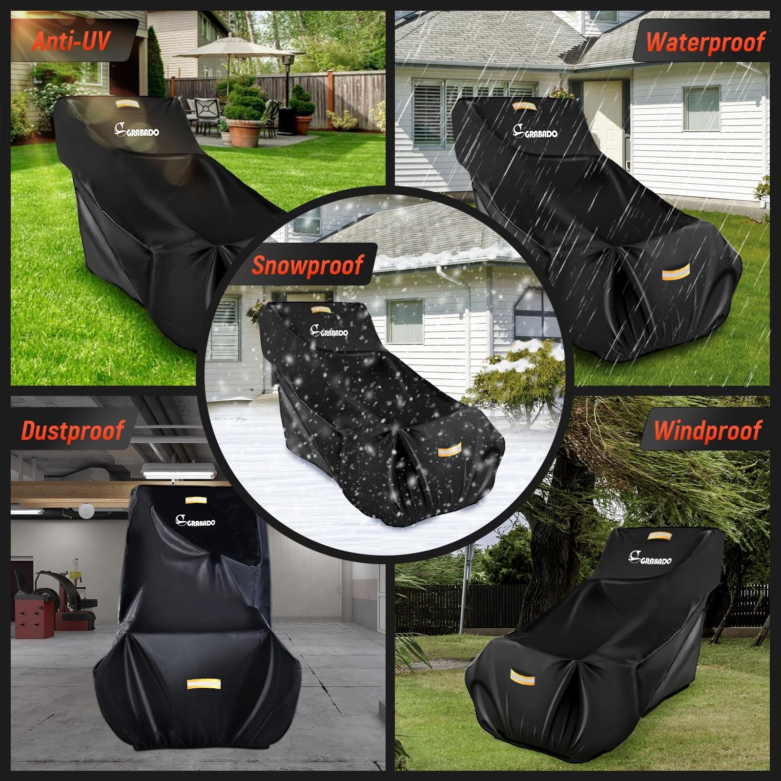 GRABADO heavy-duty 840D snow blower cover, waterproof outdoor snow blower protective cover with secure fit and durable material