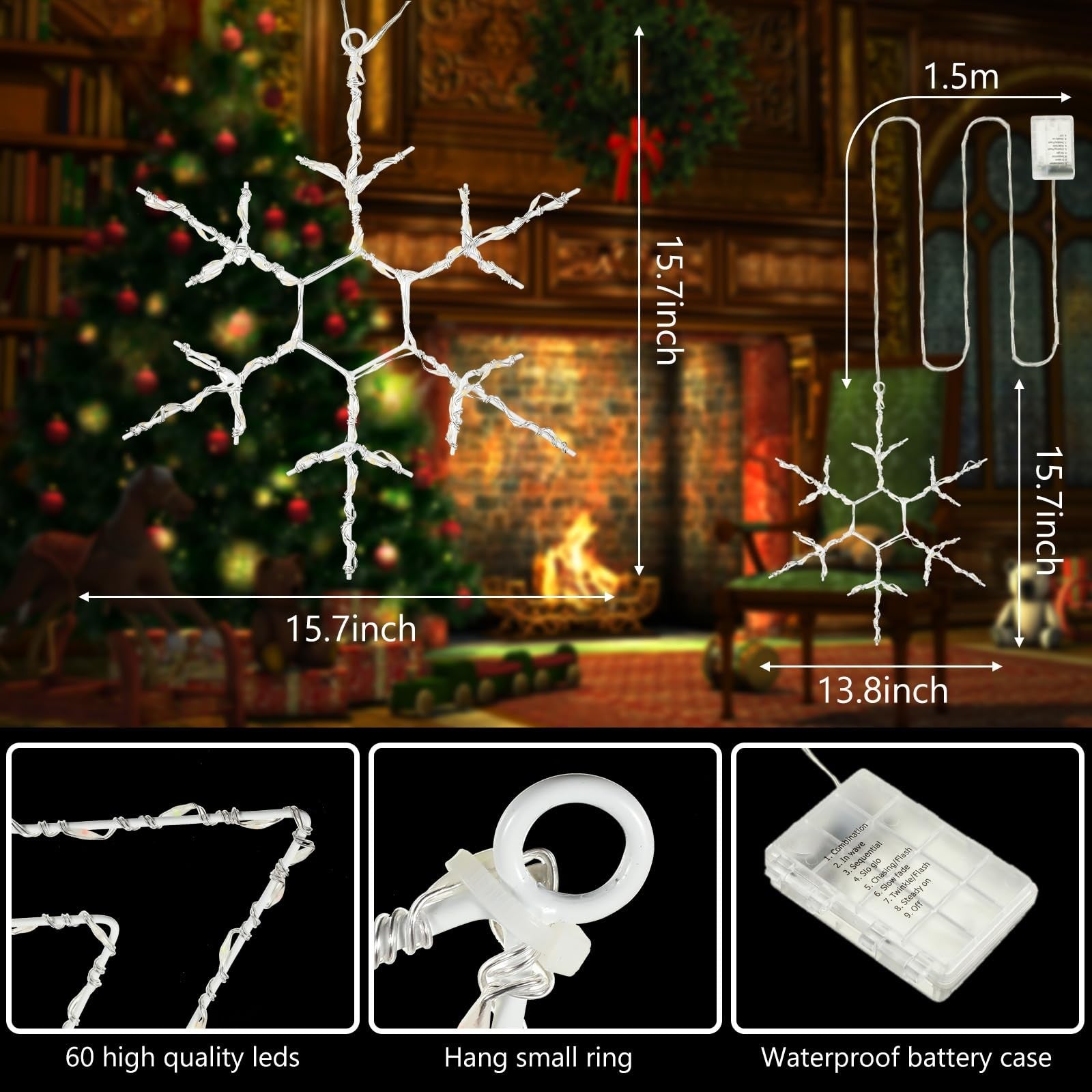 Tuanse 4-piece Christmas silhouette window lights with snowflake designs, ideal for holiday decoration and festive ambiance.